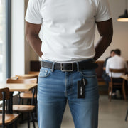 DIESEL B-Photo Men's Belt 95 CM Black Leather Silver Tone Buckle Reversible Dark