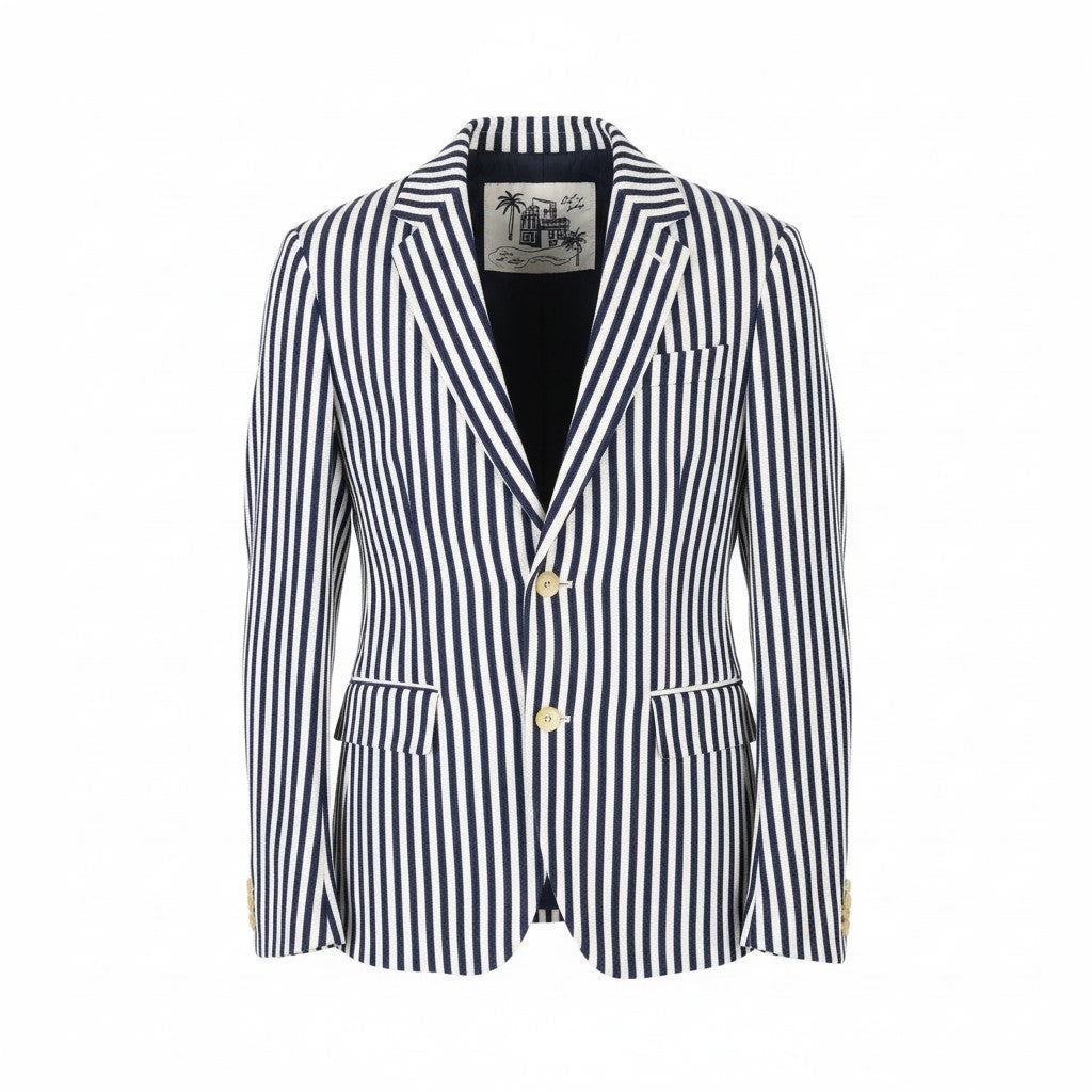 SCOTCH & SODA Men Blazer M Blue Pinstripe Notch Lapel Single Breasted Half Lined