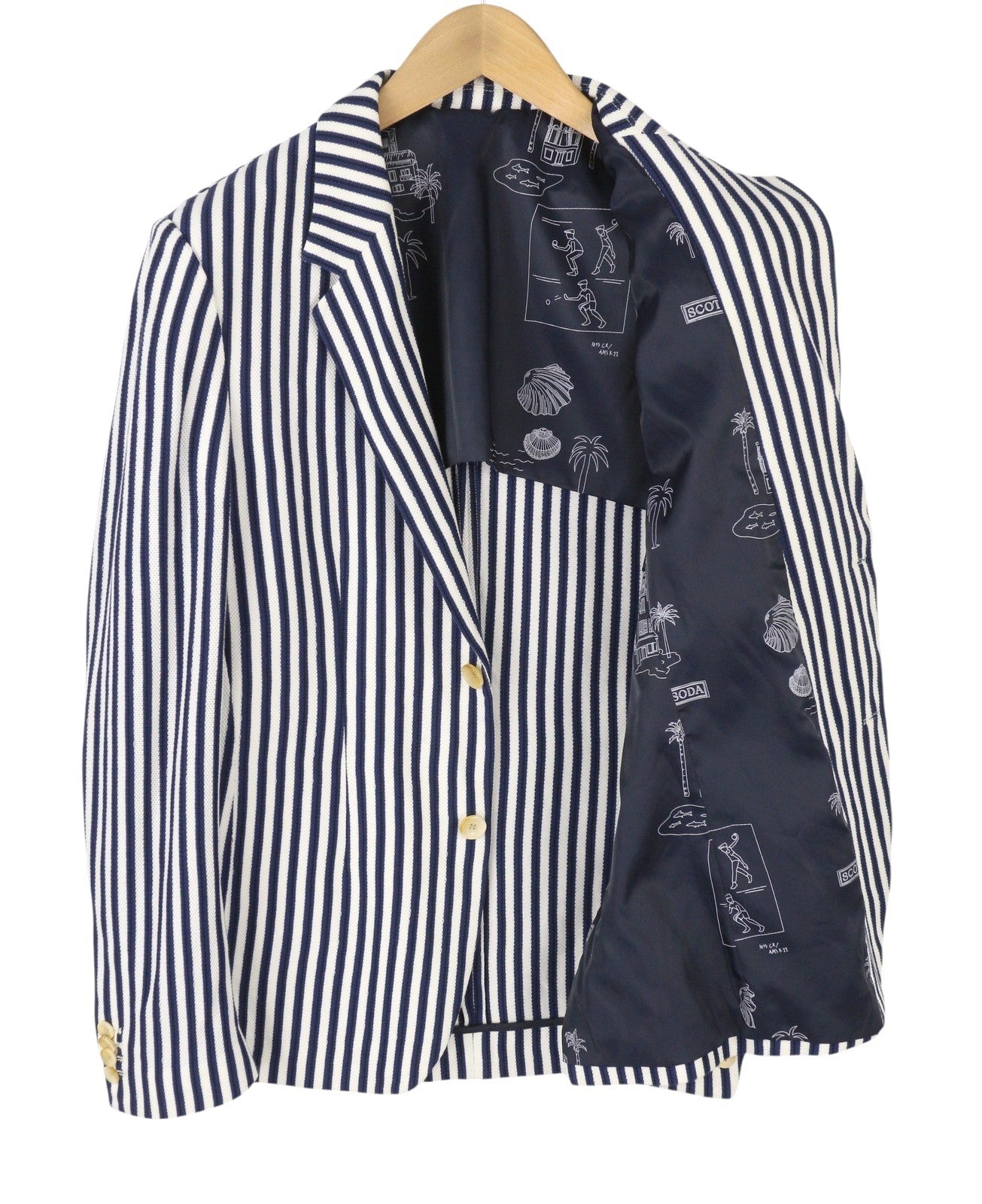 SCOTCH & SODA Men Blazer M Blue Pinstripe Notch Lapel Single Breasted Half Lined
