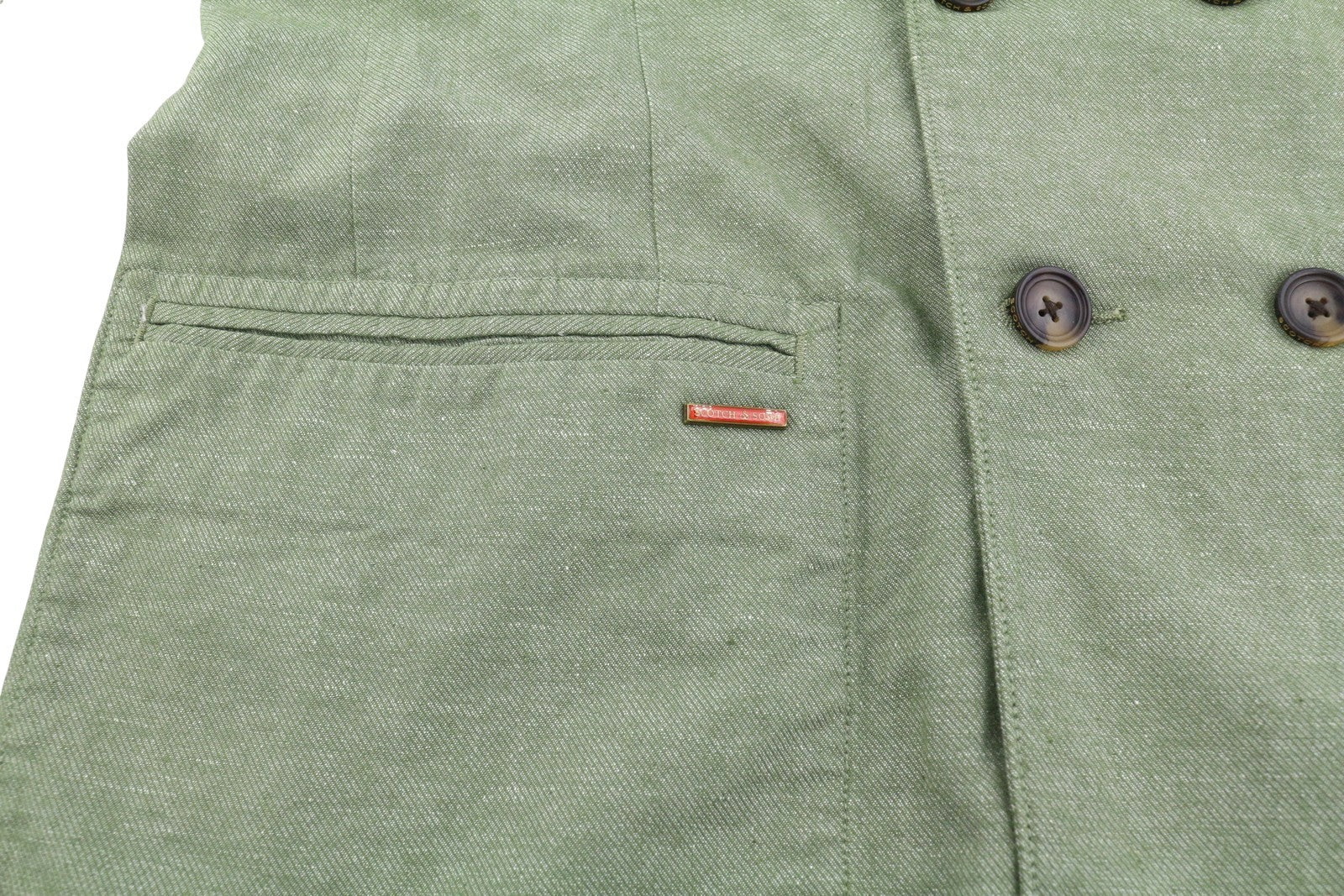 SCOTCH & SODA Men Blazer M Green Melange Peak Lapel Double-Breasted Unlined