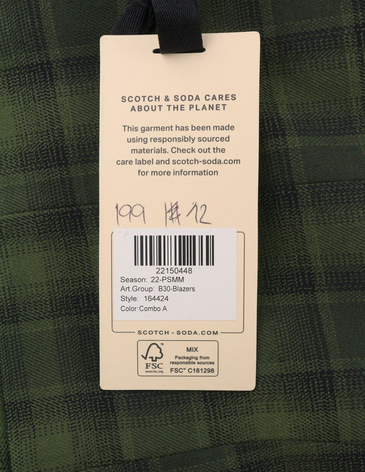 SCOTCH & SODA Men Blazer M Green Plaid Button Notch Lapel Single Breasted