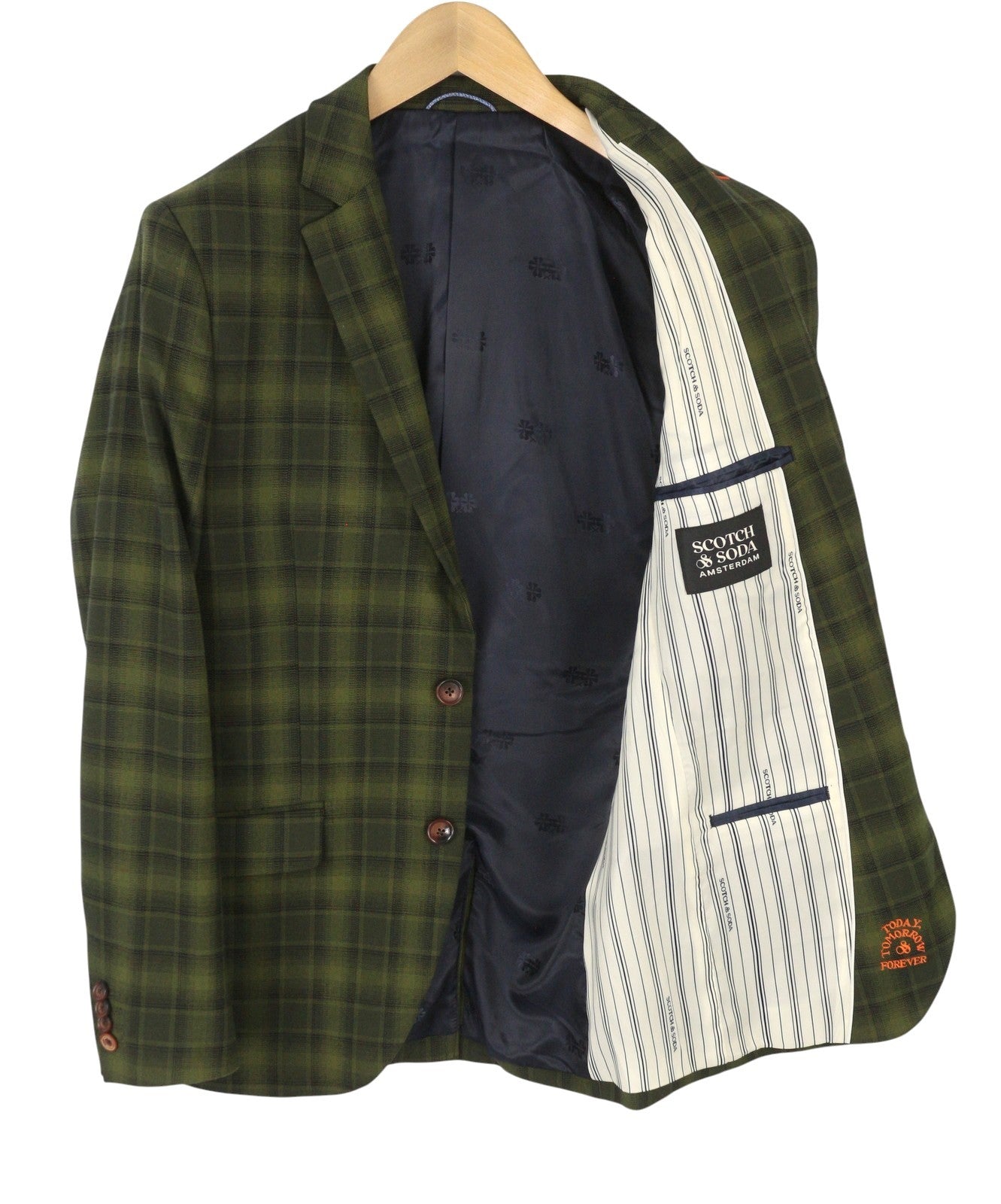 SCOTCH & SODA Men Blazer M Green Plaid Button Notch Lapel Single Breasted