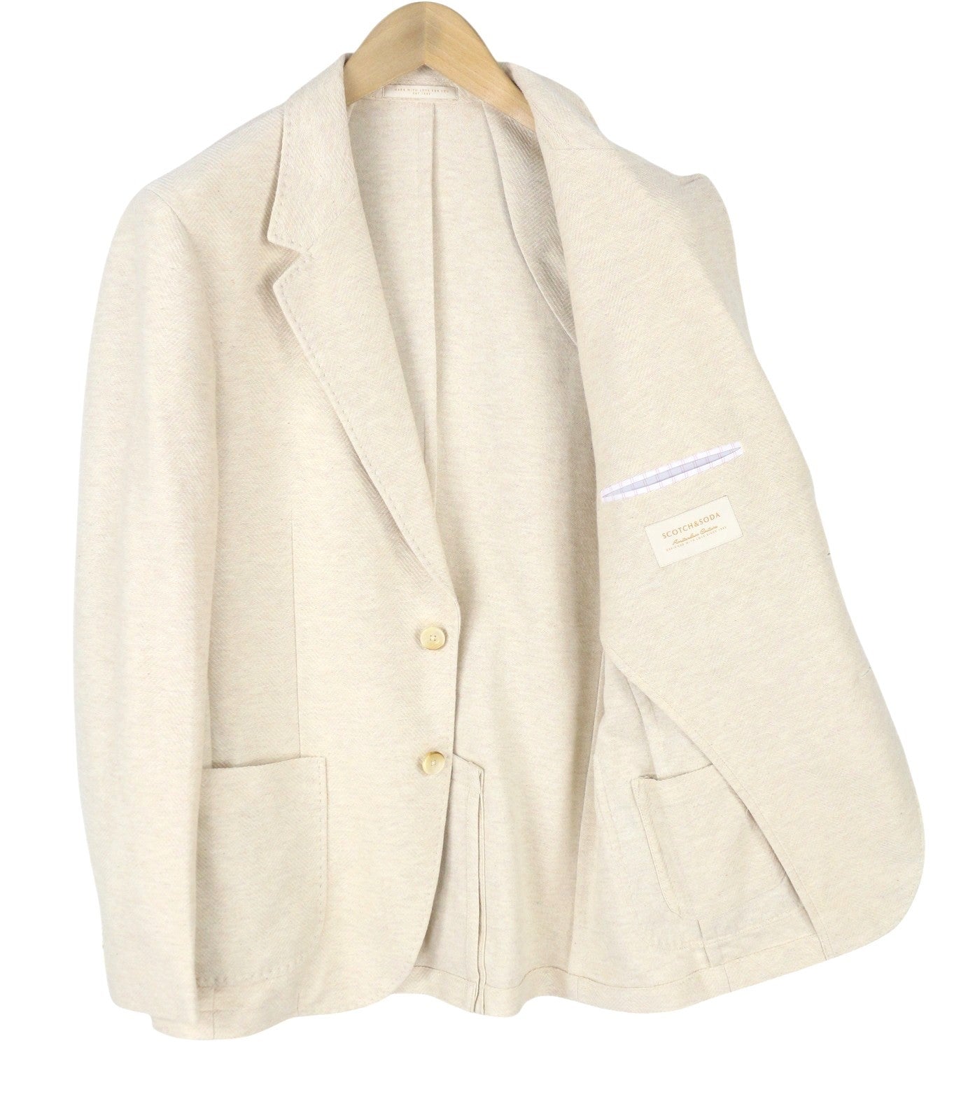 SCOTCH & SODA Men Blazer M Beige Herringbone Melange Notch Lapel Unlined