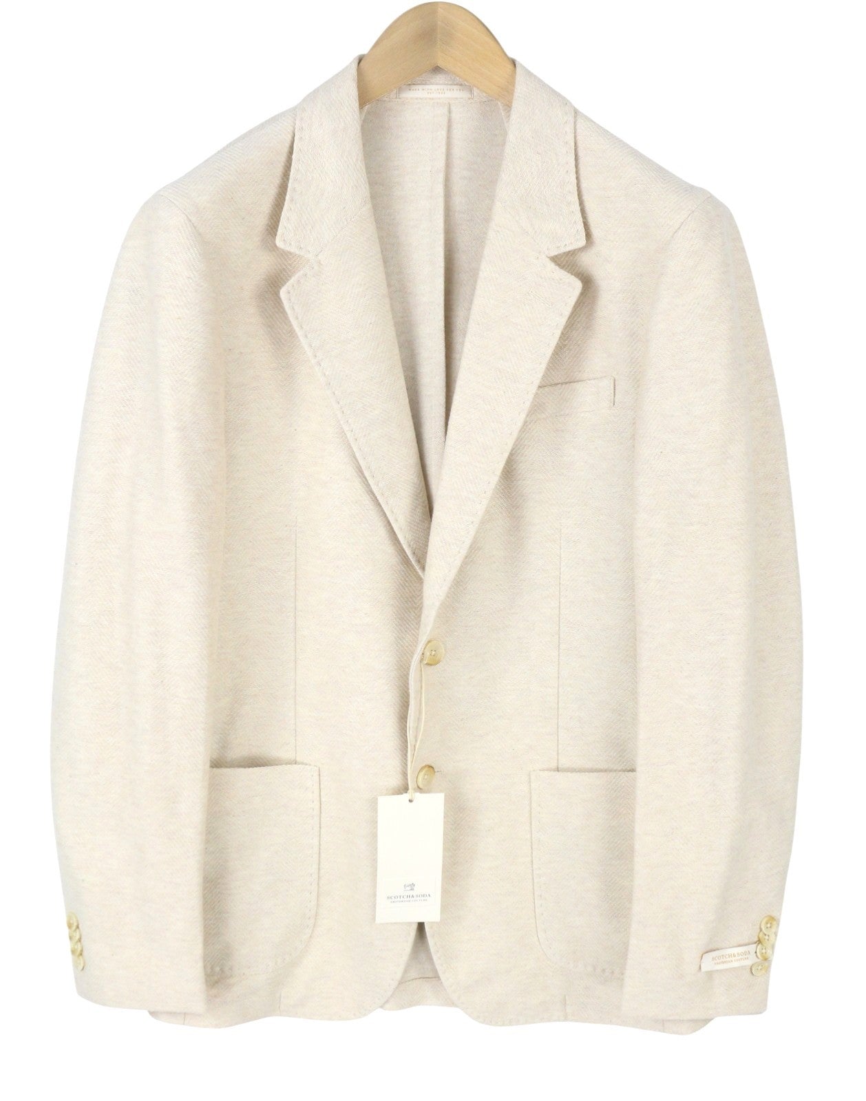 SCOTCH & SODA Men Blazer M Beige Herringbone Melange Notch Lapel Unlined