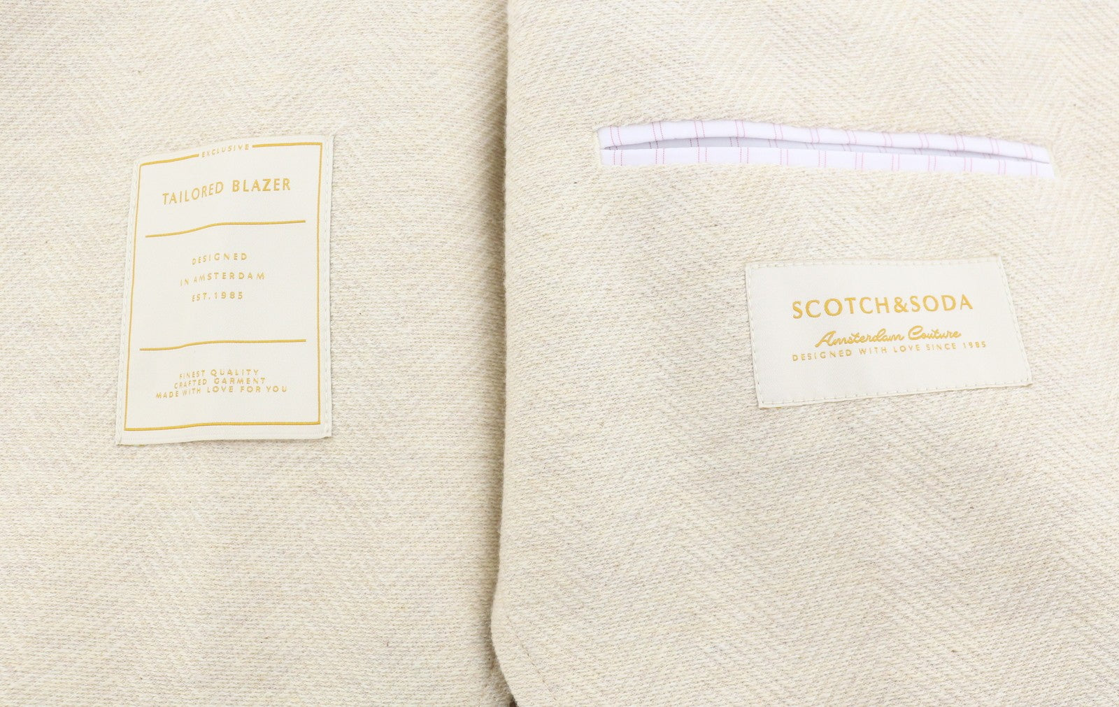 SCOTCH & SODA Men Blazer M Beige Herringbone Melange Notch Lapel Unlined