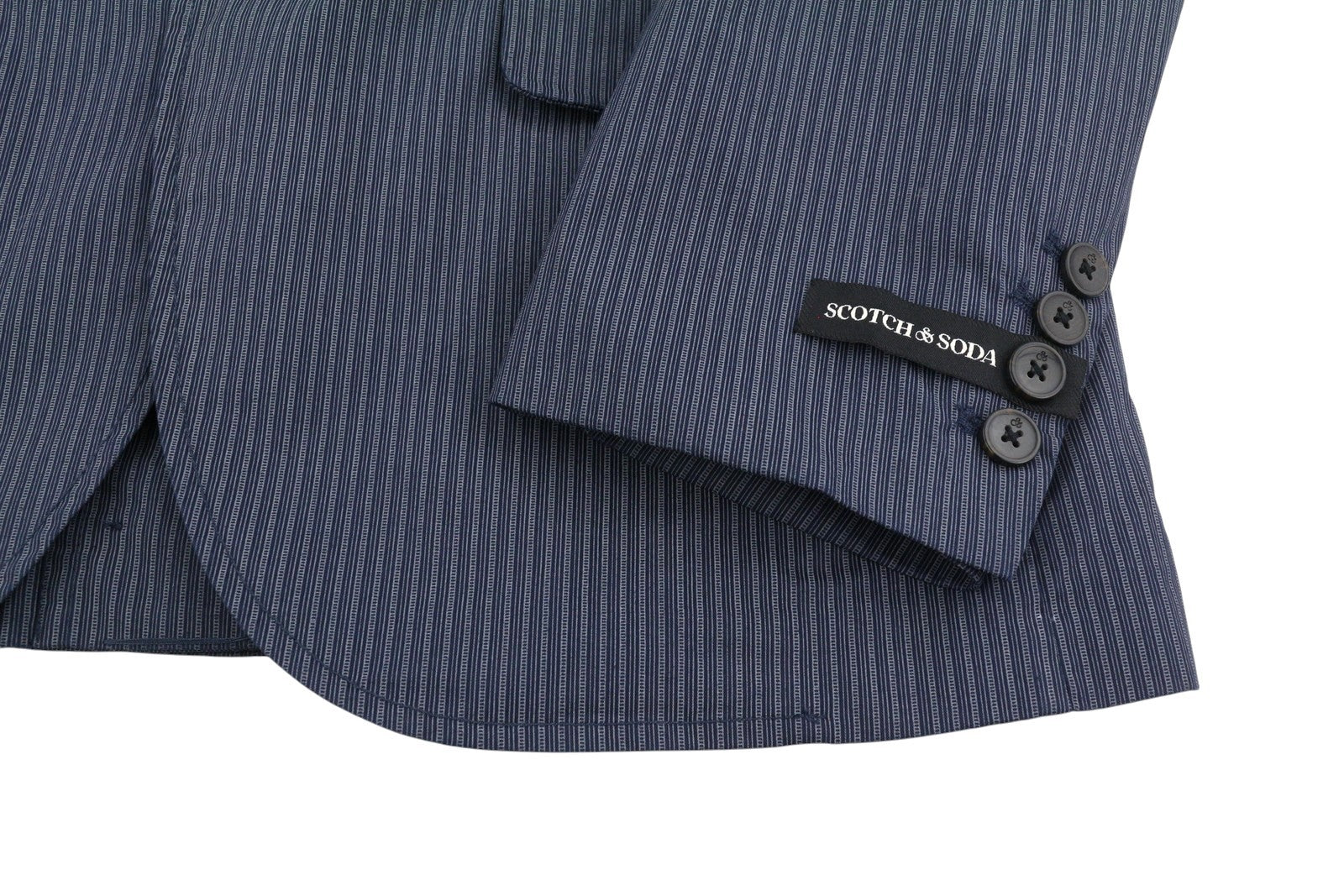 SCOTCH & SODA Men Blazer M Dark Blue Pinstriped Half Lined Single-Breasted