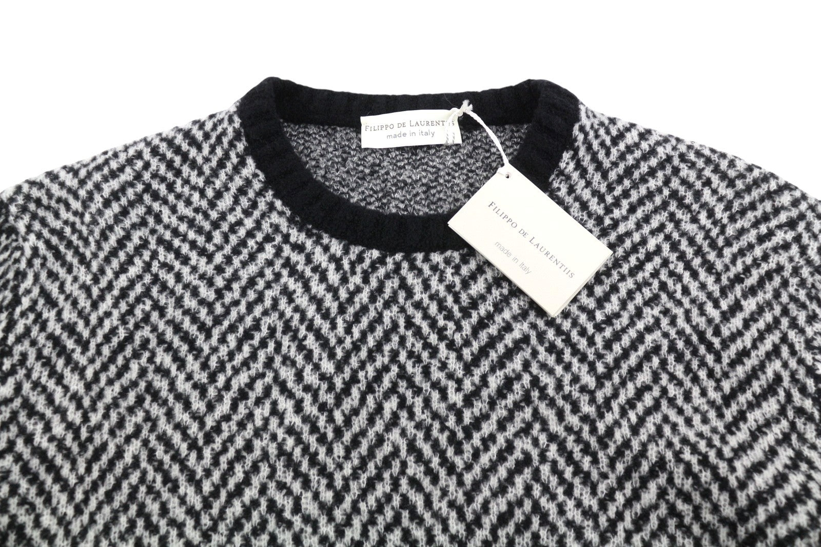 FILIPPO DE LAURENTIIS Men Jumper IT52 L Black Patterned Merino Wool Blend Knit