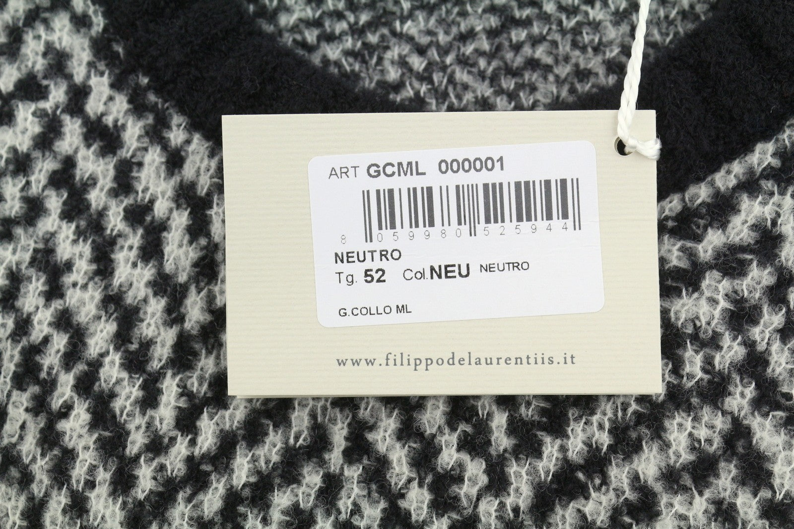 FILIPPO DE LAURENTIIS Men Jumper IT52 L Black Patterned Merino Wool Blend Knit