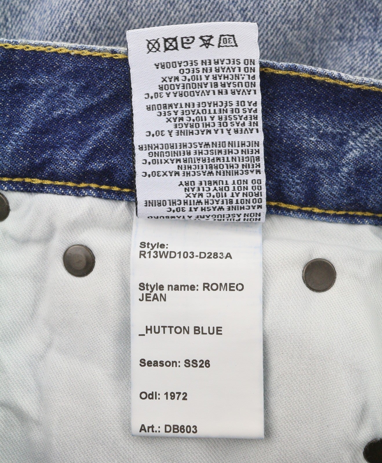 R13 Romeo Women Jeans 26 Hutton Blue Whiskers Faded Cropped Ankle SS26