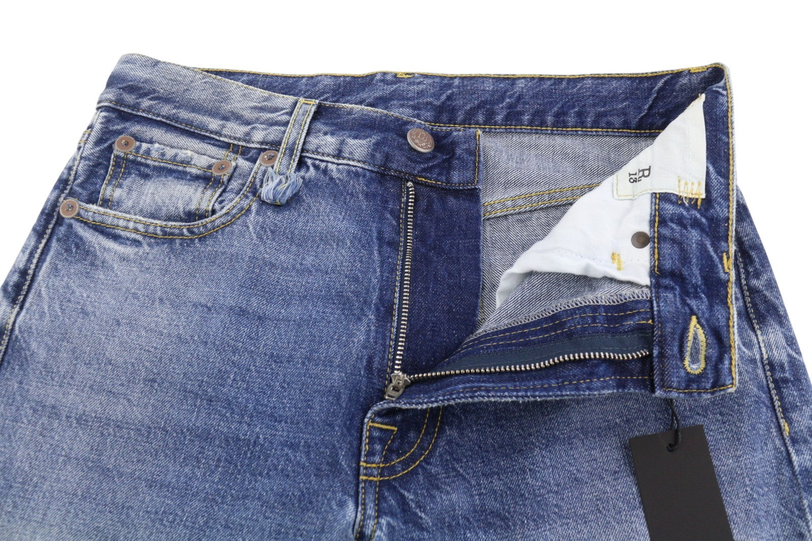 R13 Romeo Women Jeans 26 Hutton Blue Whiskers Faded Cropped Ankle SS26