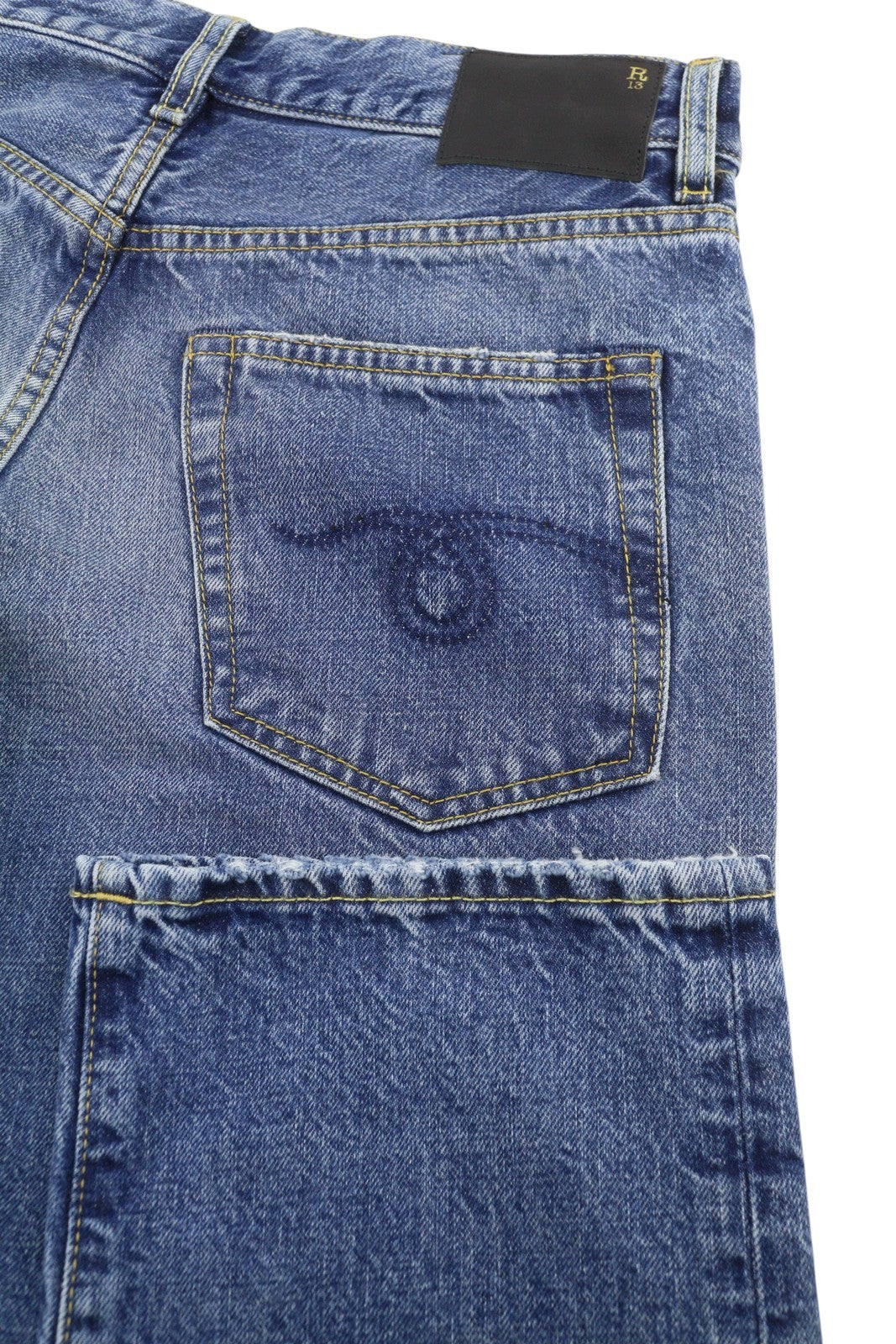 R13 Romeo Women Jeans 26 Hutton Blue Whiskers Faded Cropped Ankle SS26