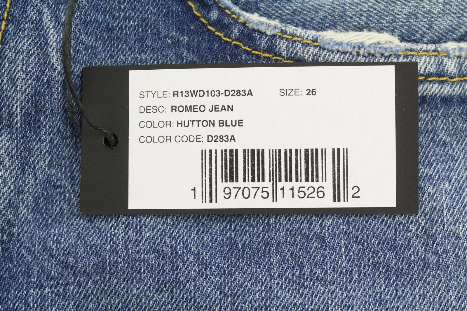 R13 Romeo Women Jeans 26 Hutton Blue Whiskers Faded Cropped Ankle SS26