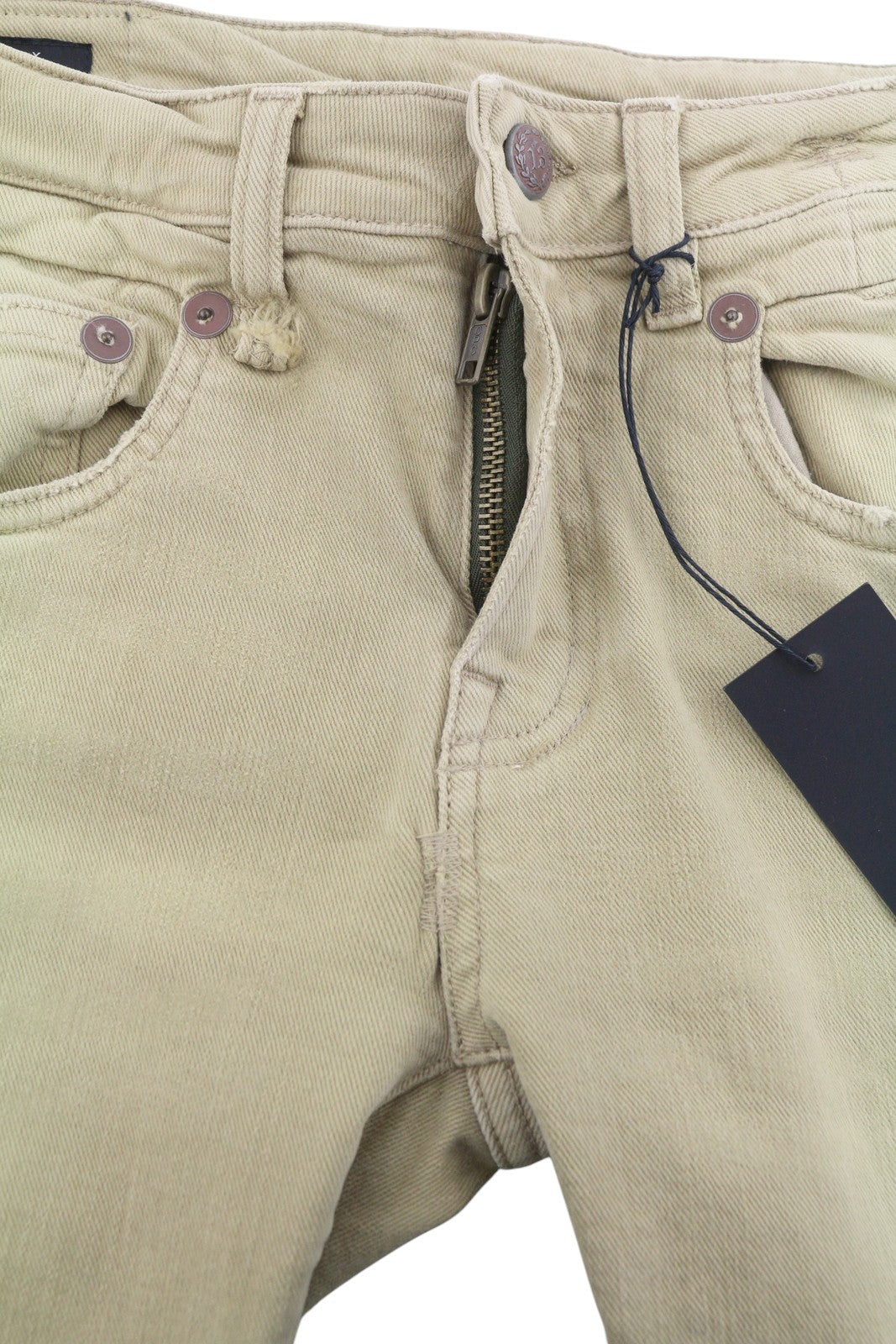 R13 Boy Straight Women Jeans 27 Khaki Stretch Faded Cropped Zip RRP699