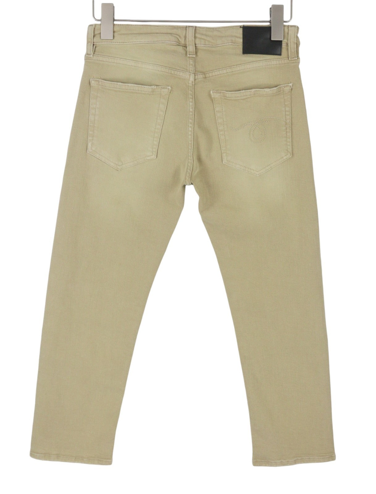 R13 Boy Straight Women Jeans 27 Khaki Stretch Faded Cropped Zip RRP699