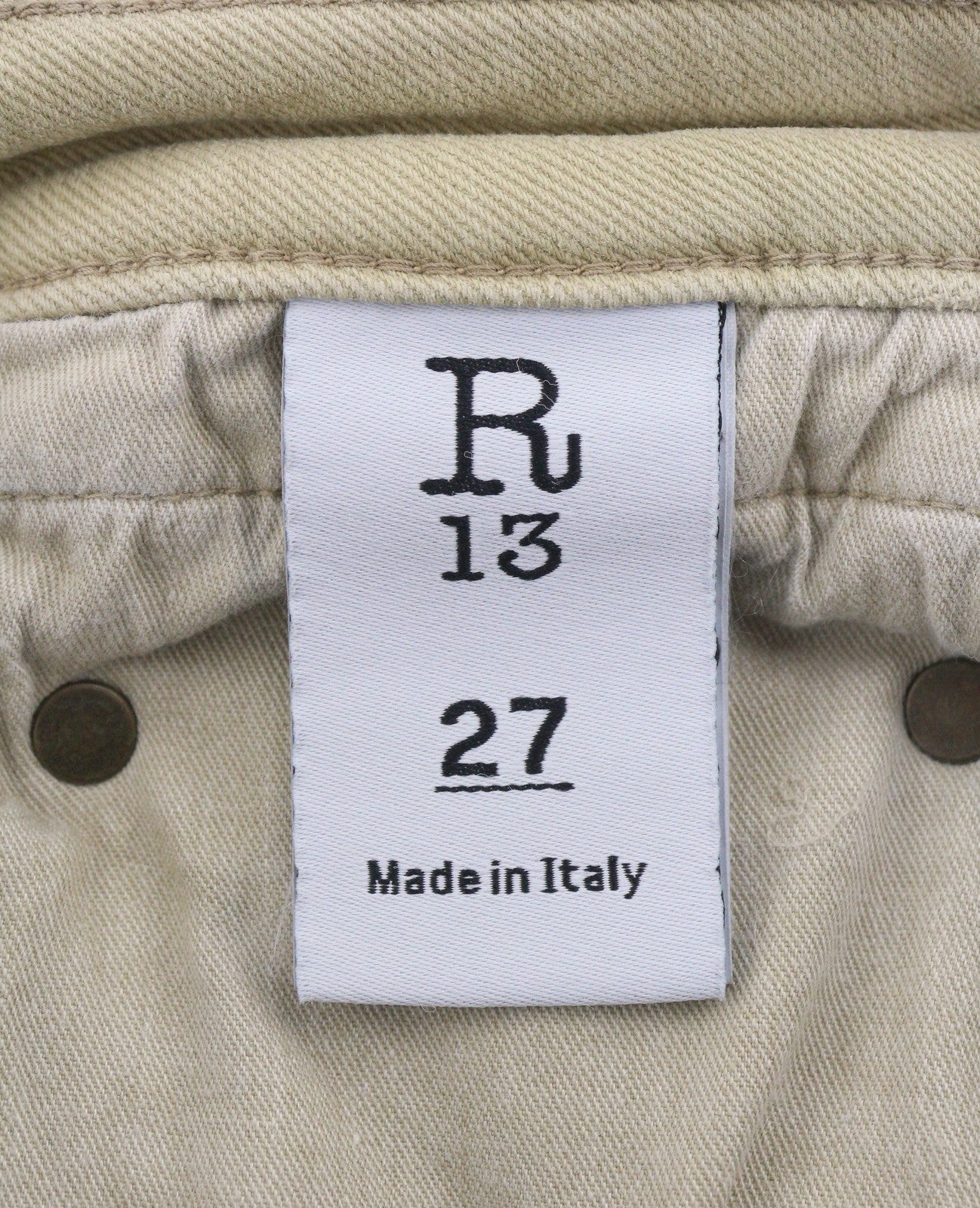 R13 Boy Straight Women Jeans 27 Khaki Stretch Faded Cropped Zip RRP699