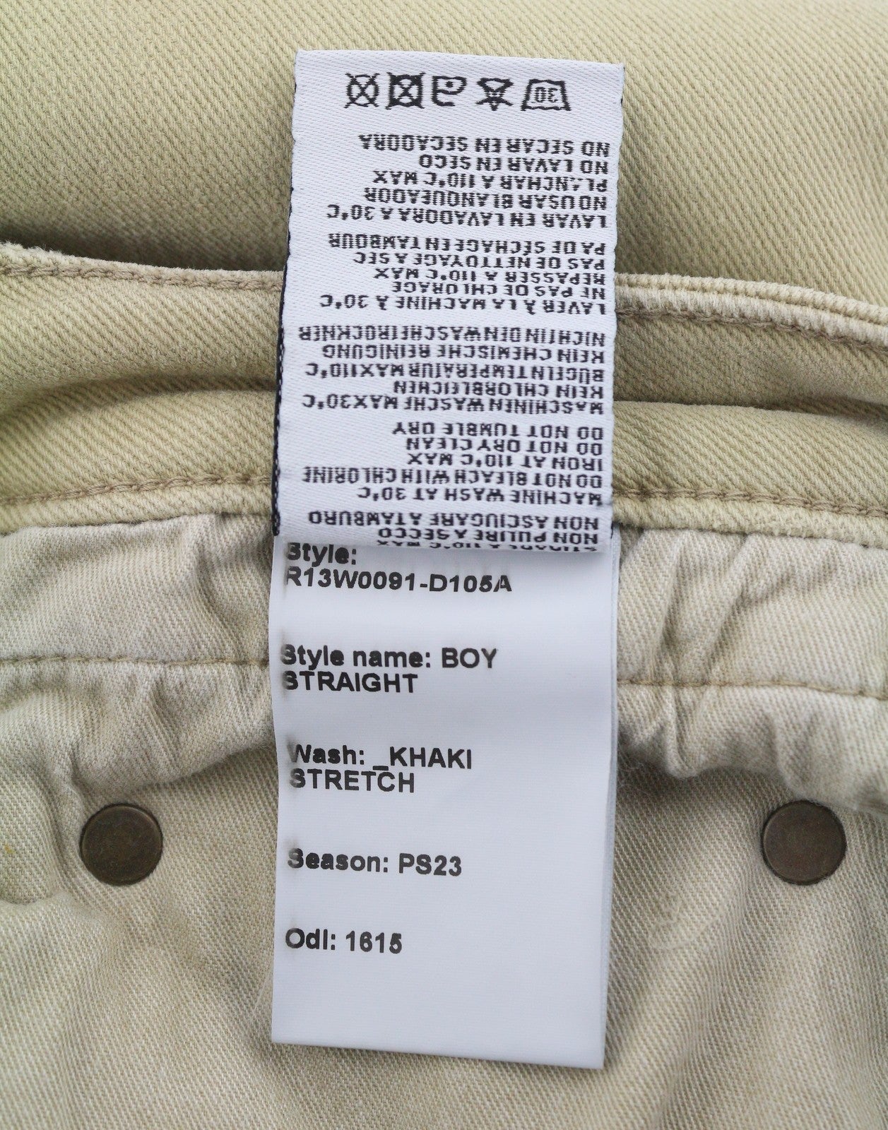 R13 Boy Straight Women Jeans 27 Khaki Stretch Faded Cropped Zip RRP699