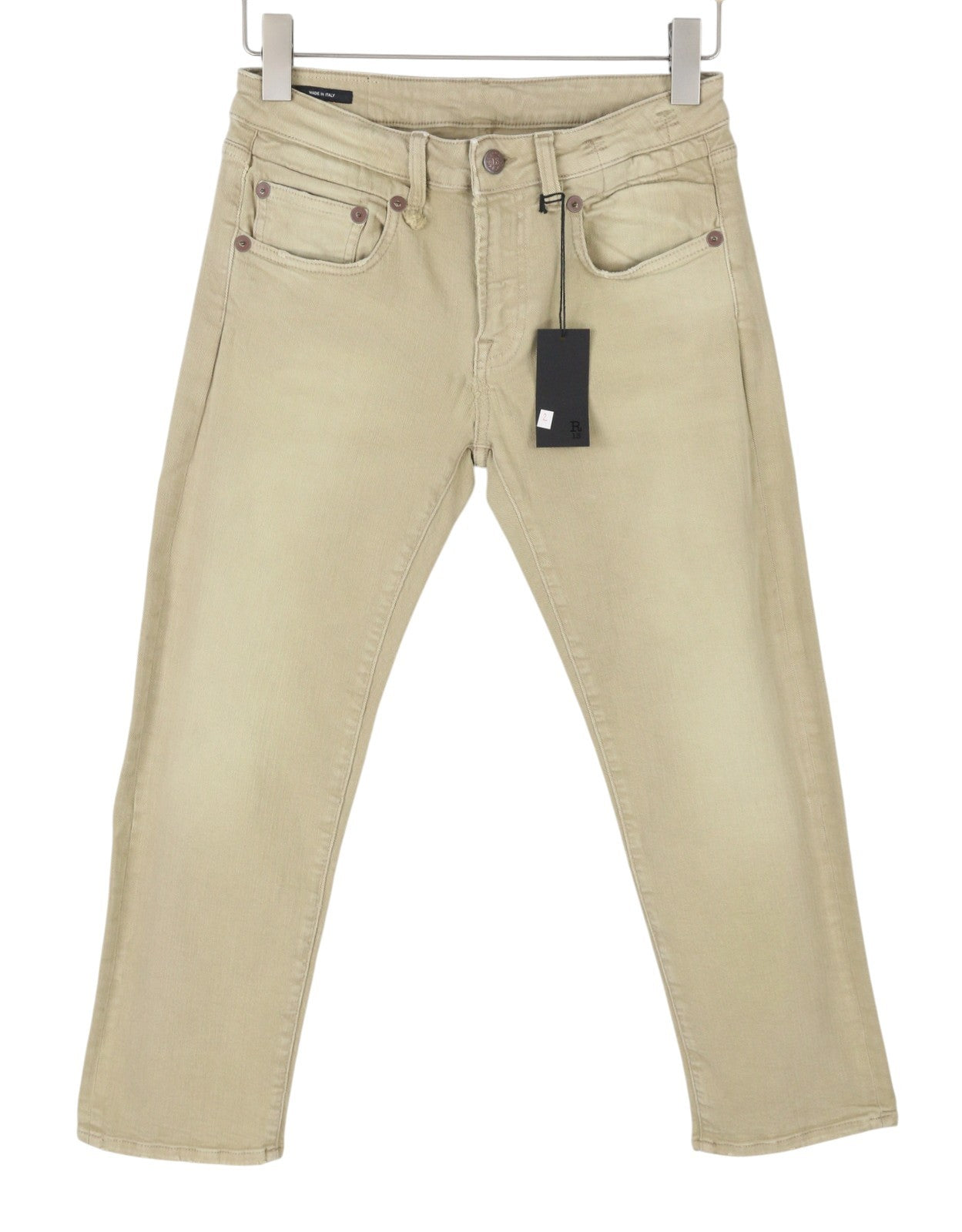 R13 Boy Straight Women Jeans 27 Khaki Stretch Faded Cropped Ankle RRP699