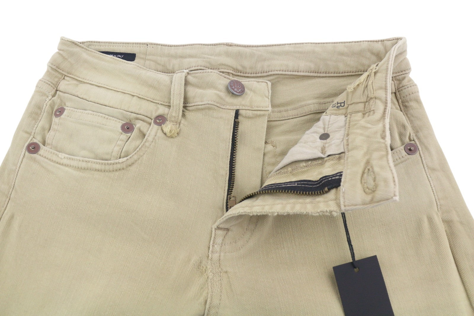 R13 Boy Straight Women Jeans 27 Khaki Stretch Faded Cropped Ankle RRP699