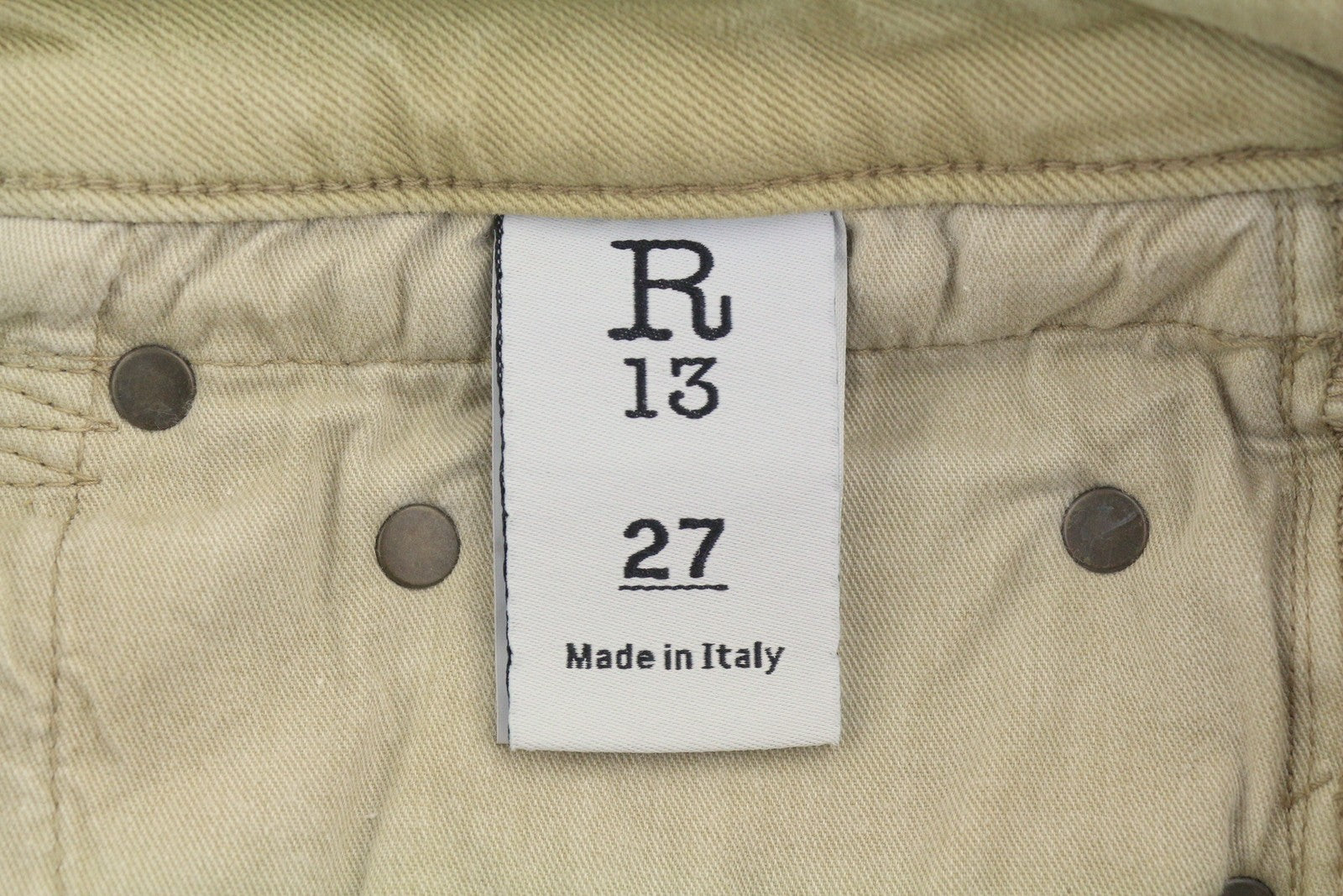 R13 Boy Straight Women Jeans 27 Khaki Stretch Faded Cropped Ankle RRP699