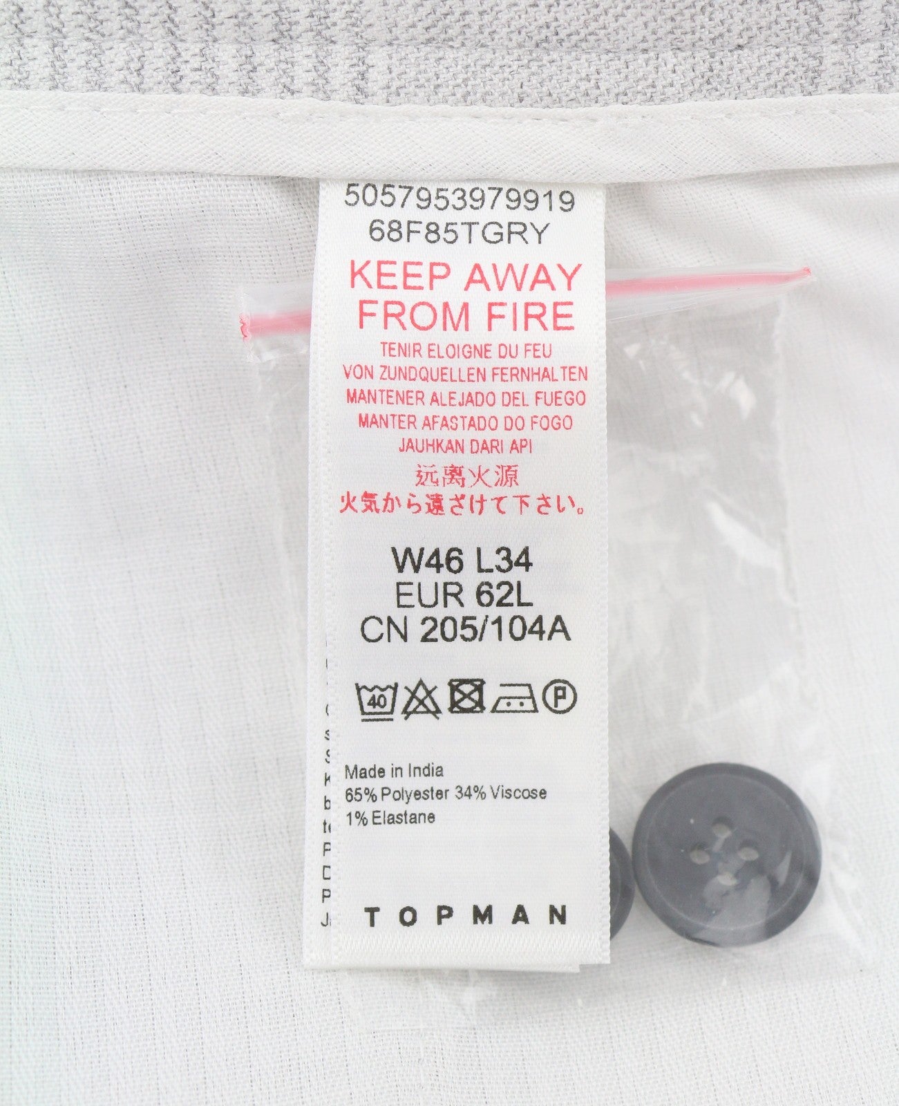 TOPMAN Men Trousers W46/L34 Light Grey Plaid Super Skinny Fit Formal