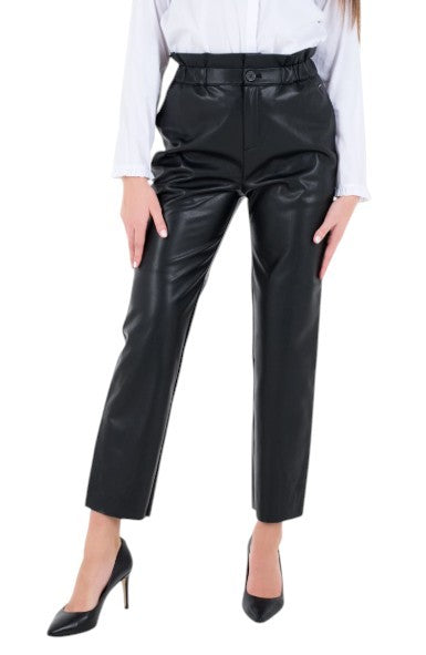PEPE JEANS Nika Women Trousers XL W32 Black Coated Elastic Waist Straight Fit