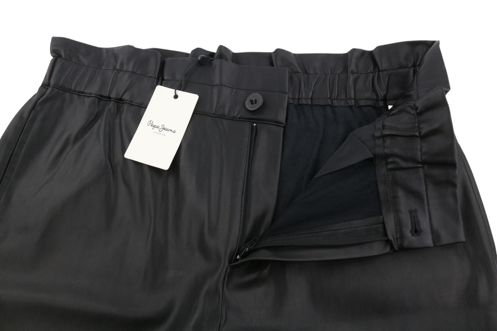 PEPE JEANS Nika Women Trousers XL W32 Black Coated Elastic Waist Straight Fit
