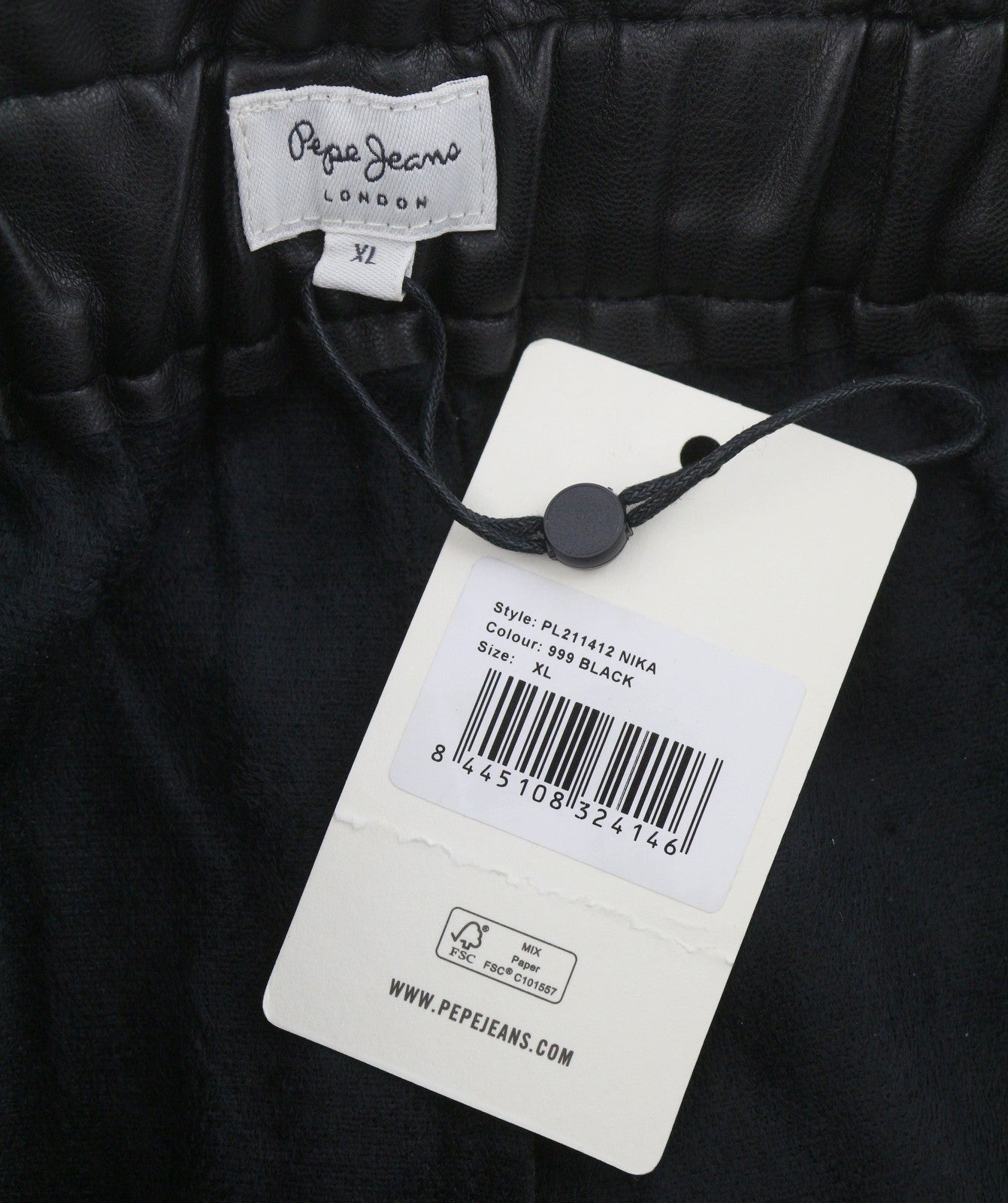 PEPE JEANS Nika Women Trousers XL W32 Black Coated Elastic Waist Straight Fit