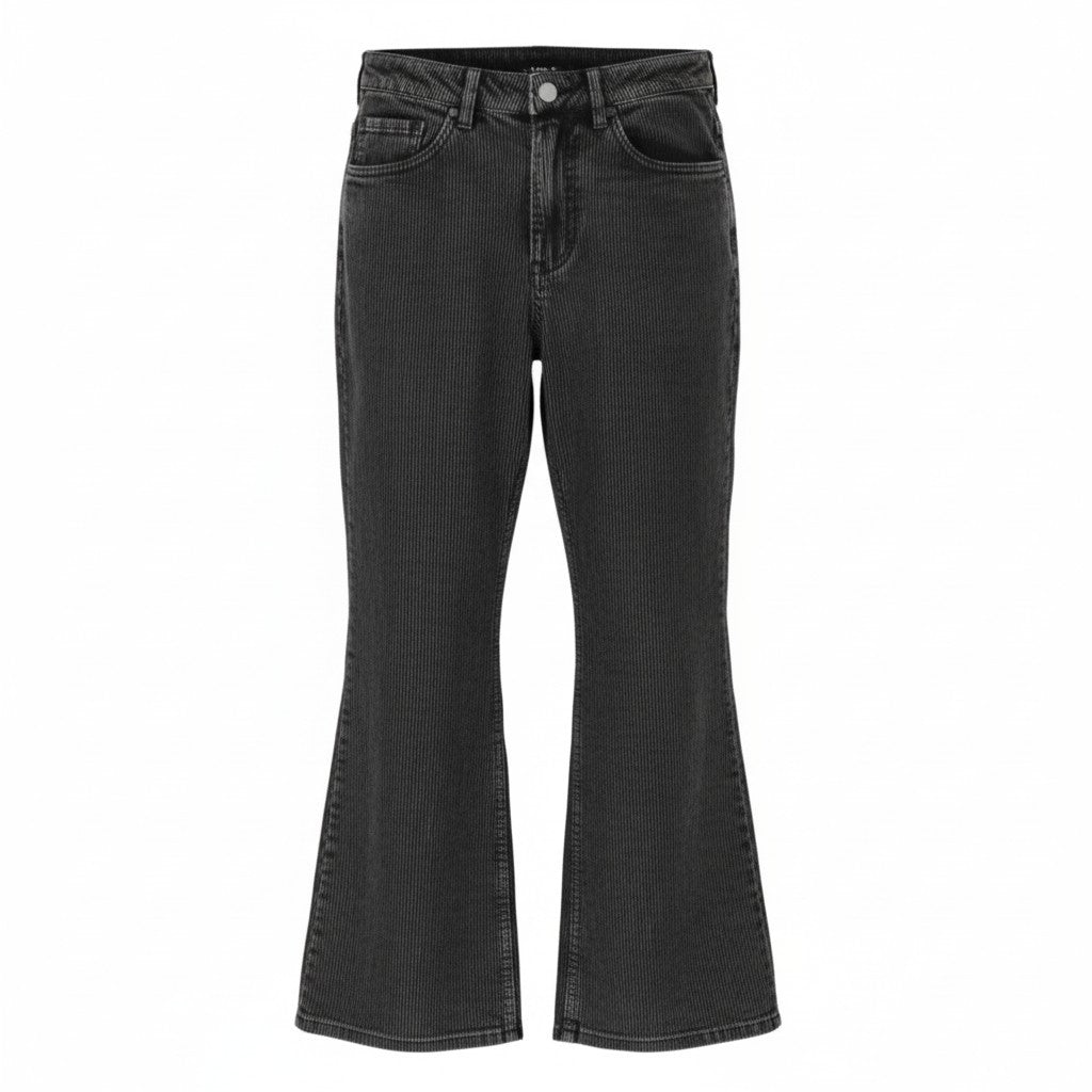 WEEKDAY Ritz Flared Women Trousers EU38 W27 Dark Grey Faded Corduroy Zipper