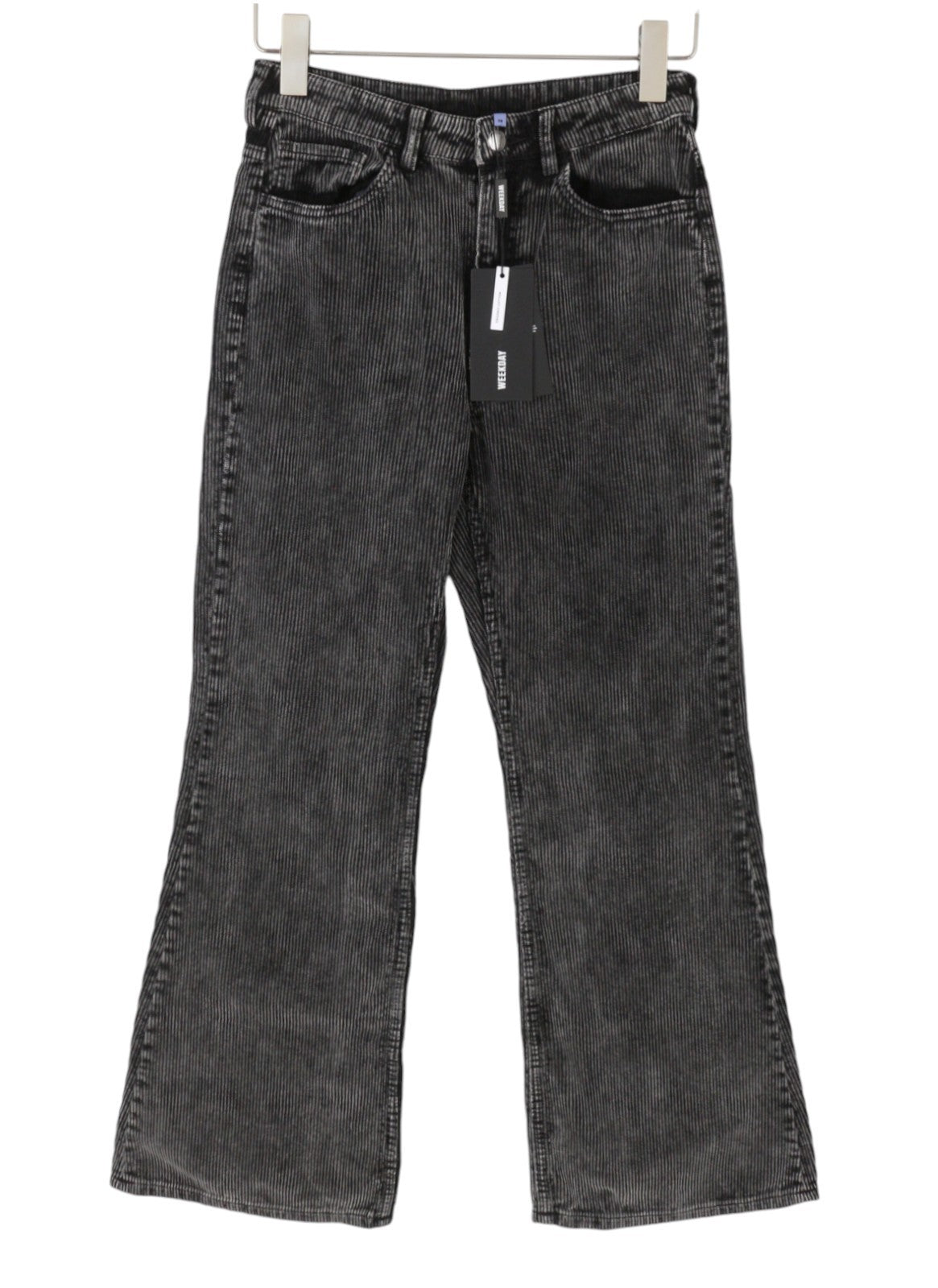 WEEKDAY Ritz Flared Women Trousers EU38 W27 Dark Grey Faded Corduroy Zipper