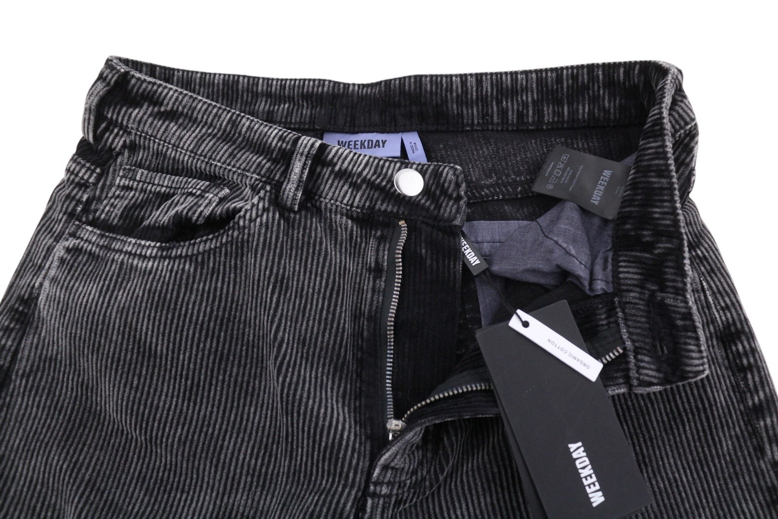 WEEKDAY Ritz Flared Women Trousers EU38 W27 Dark Grey Faded Corduroy Zipper