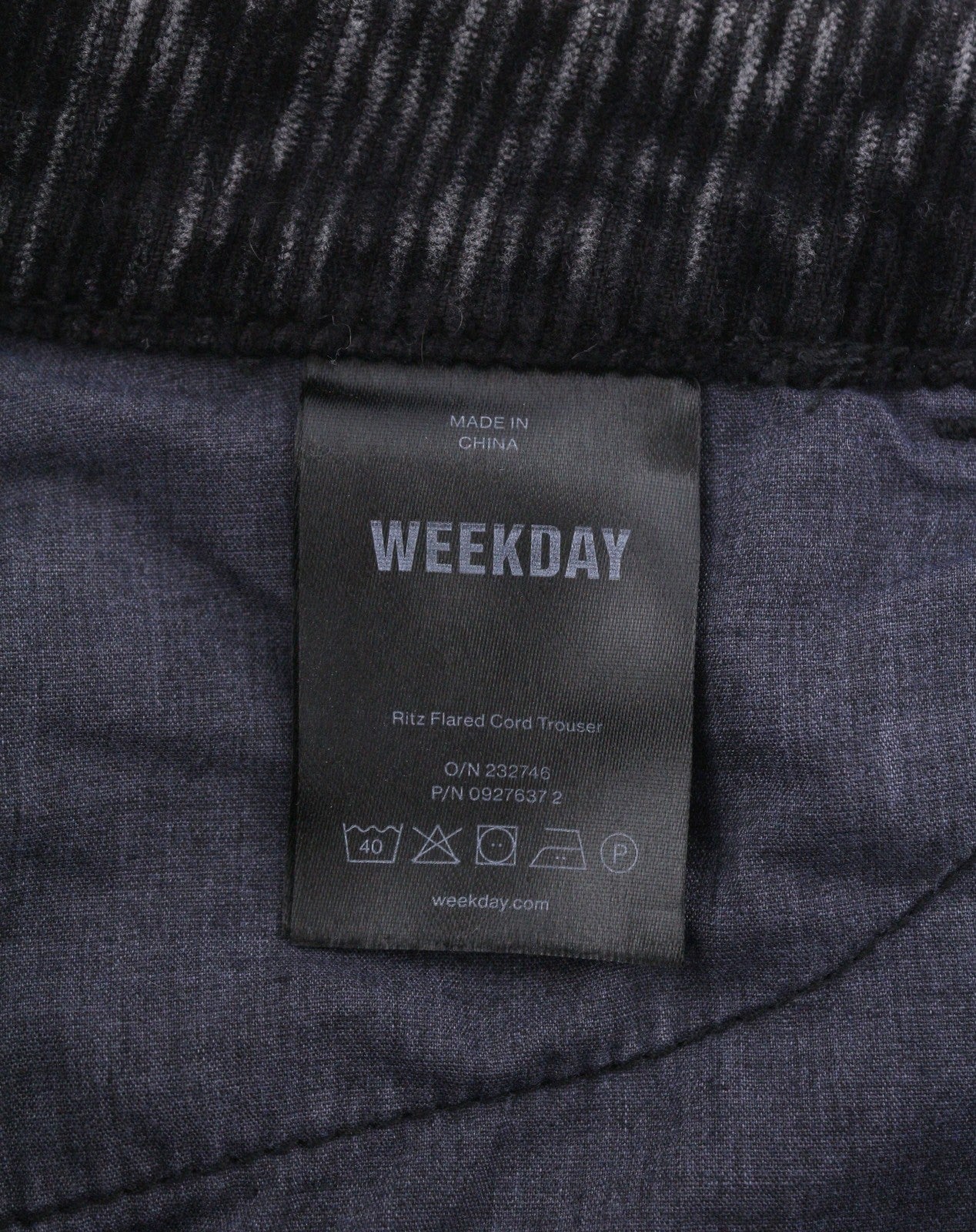 WEEKDAY Ritz Flared Women Trousers EU38 W27 Dark Grey Faded Corduroy Zipper