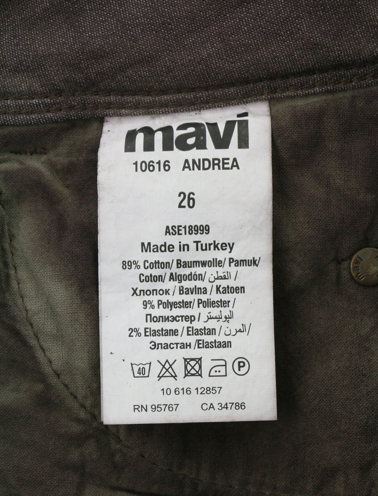 MAVI Andrea Women Trousers W26 Brown Coated Look Mid Rise Boyfriend Skinny