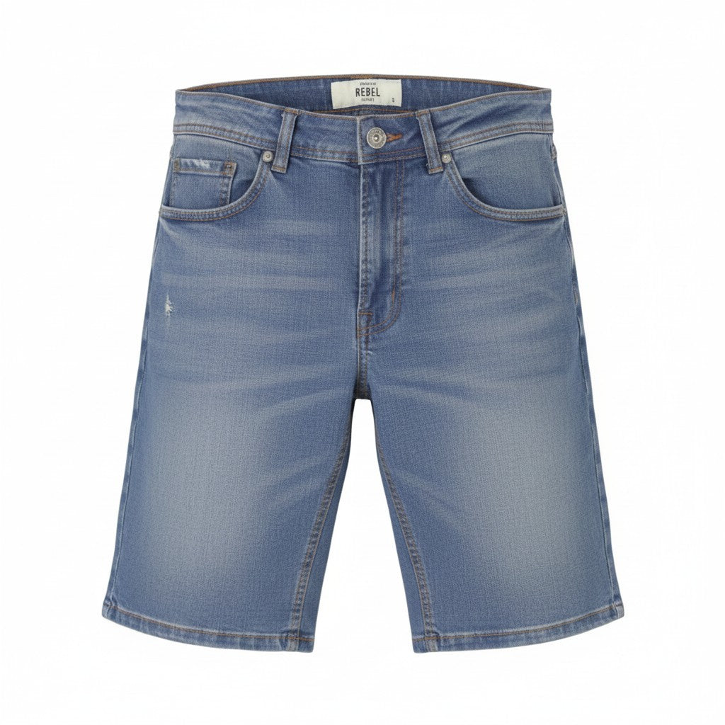 REDEFINED REBEL Copenhagen Men Shorts S Blue Whiskers Faded Zip Fly Denim