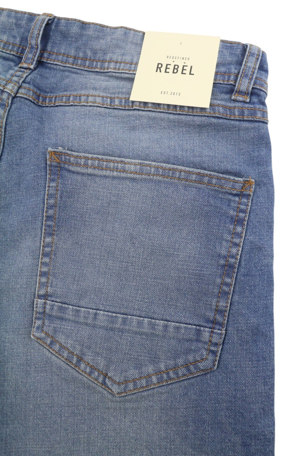 REDEFINED REBEL Copenhagen Men Shorts S Blue Whiskers Faded Zip Fly Denim