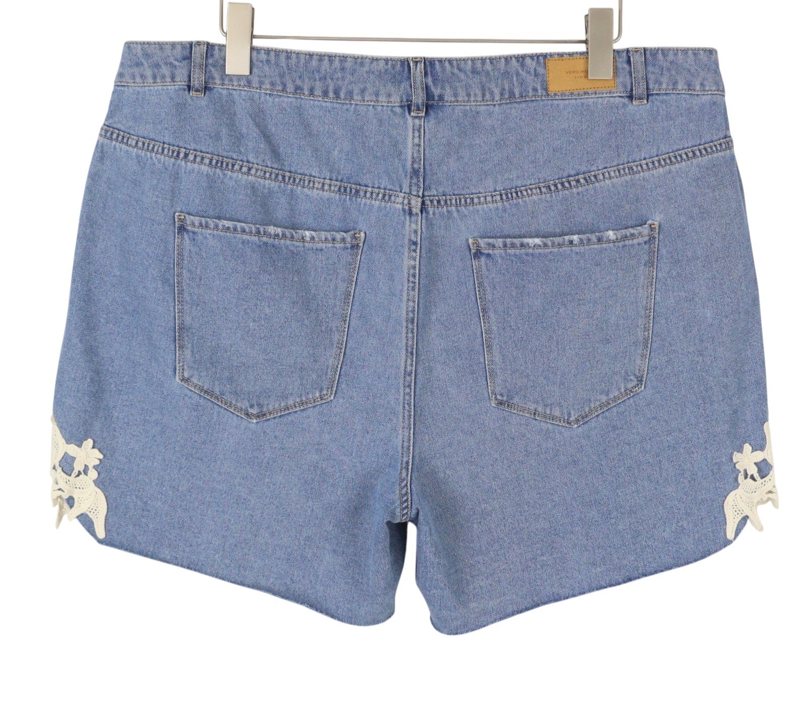 VERO MODA Nineteen HR Crocher Lace Women Shorts EU50 CURVE Blue Denim Zip Fly