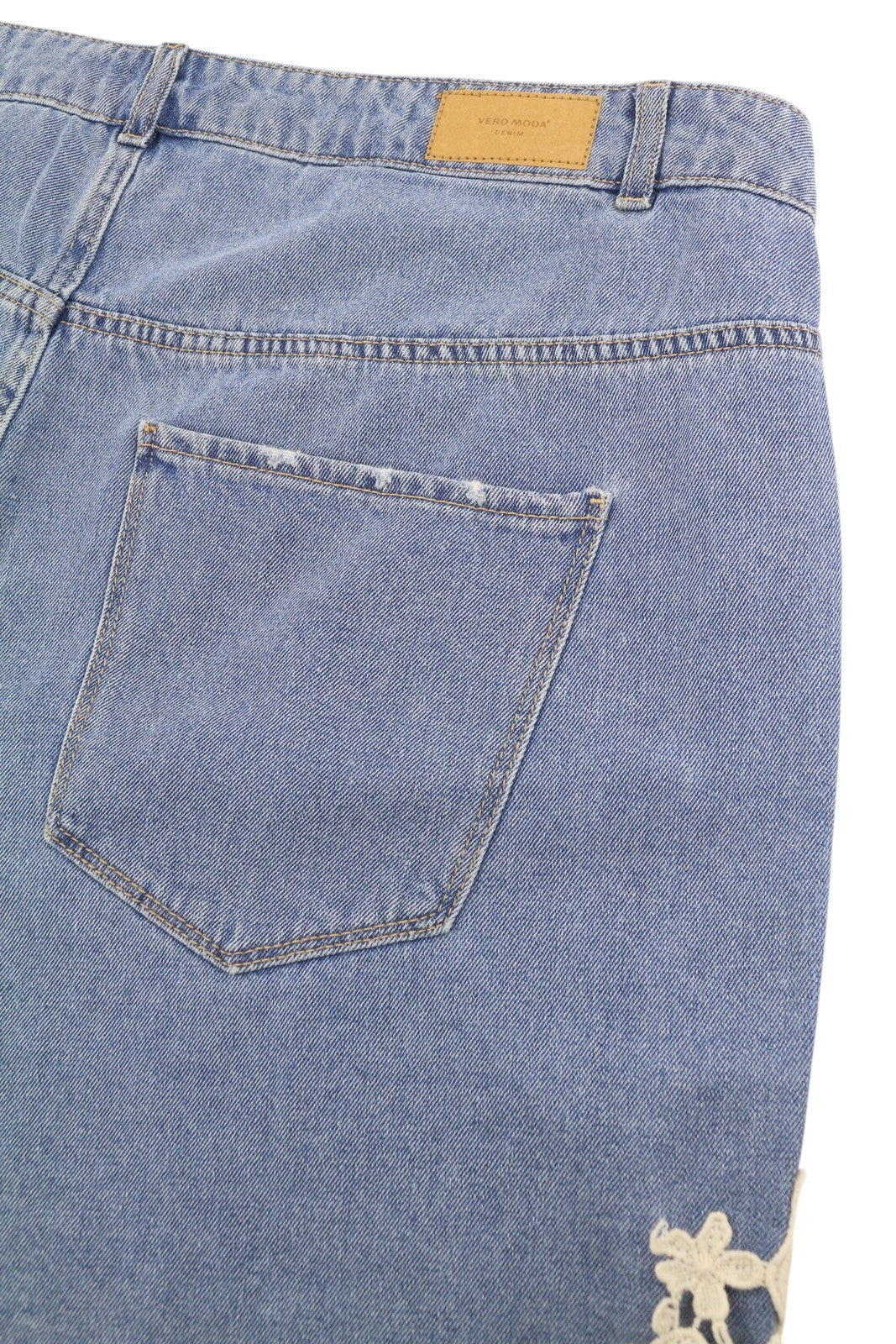 VERO MODA Nineteen HR Crocher Lace Women Shorts EU50 CURVE Blue Denim Zip Fly