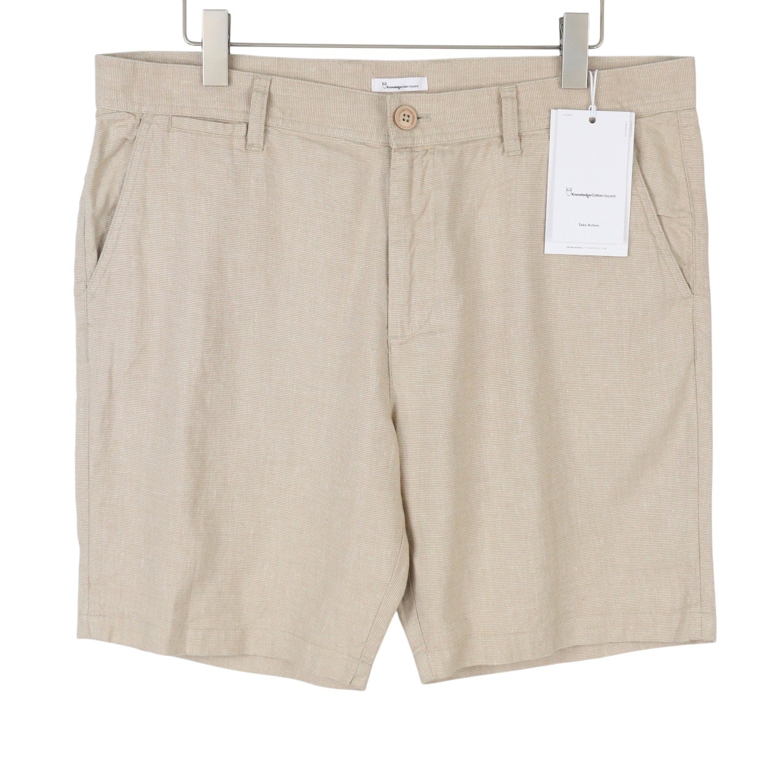 KNOWLEDGE COTTON APPAREL Men Shorts W38 Beige Patterned Linen Blend Zip Chino