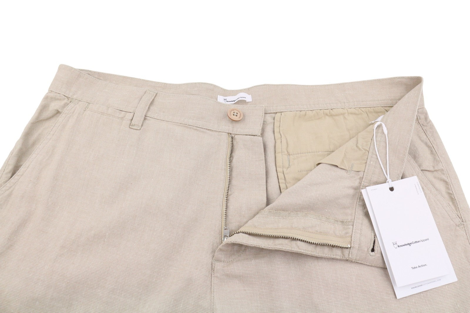 KNOWLEDGE COTTON APPAREL Men Shorts W38 Beige Patterned Linen Blend Zip Chino