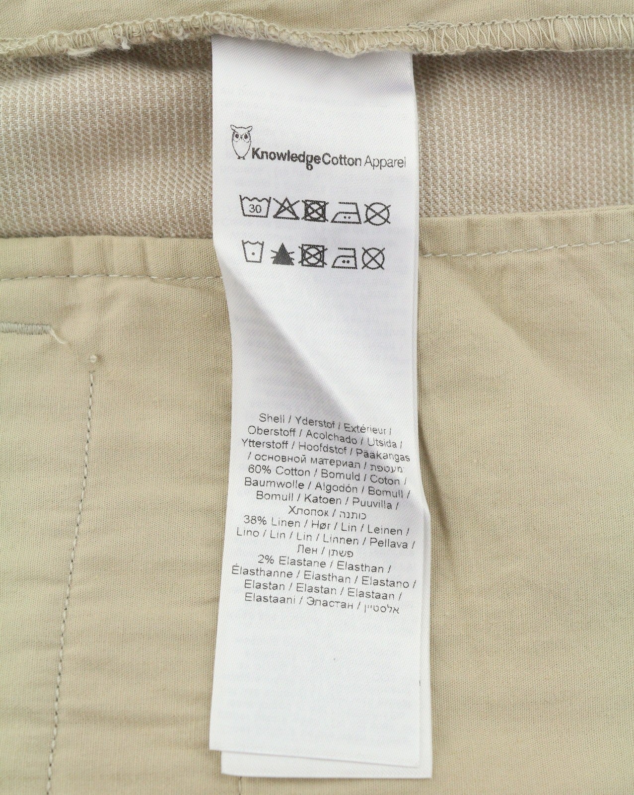 KNOWLEDGE COTTON APPAREL Men Shorts W38 Beige Patterned Linen Blend Zip Chino