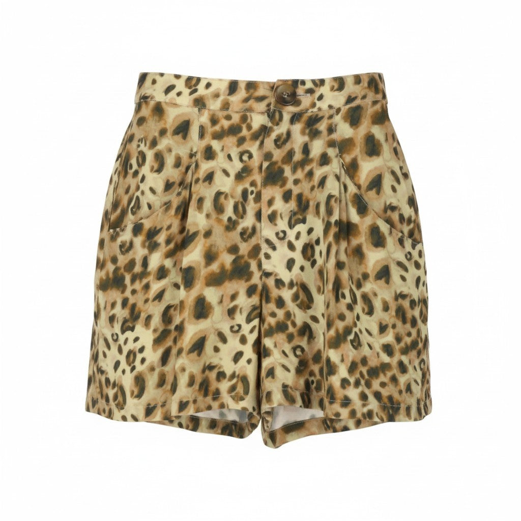 PULL&BEAR Women Shorts XS Brown Leopard Print Zip Fly High Waist