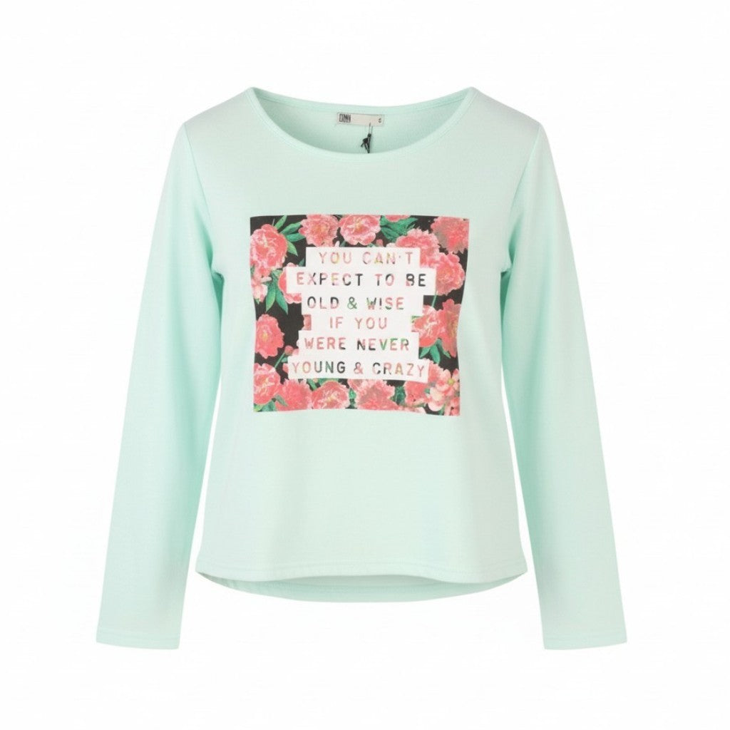 BLACKOUT DNN Denim Marina Women Sweatshirt S Blue Mint Round Neck Pull On