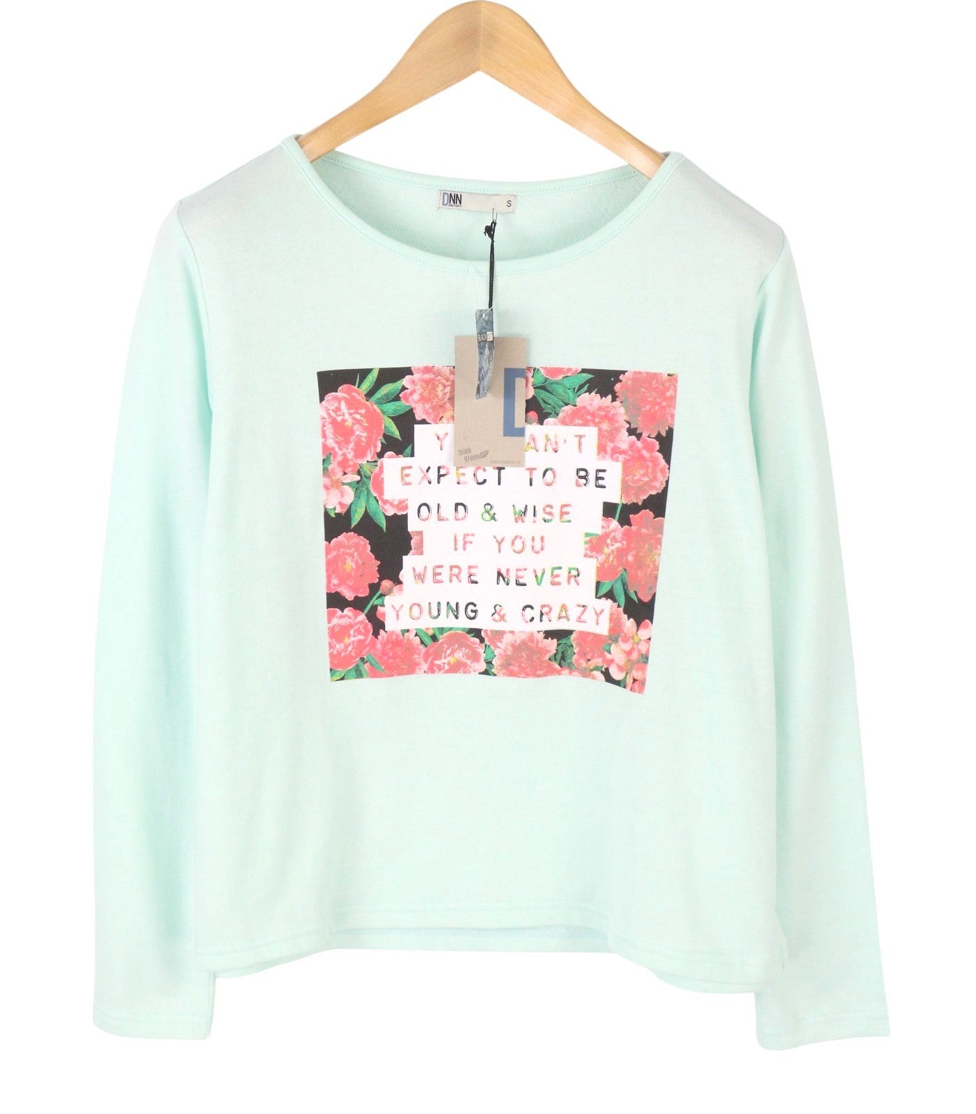 BLACKOUT DNN Denim Marina Women Sweatshirt S Blue Mint Round Neck Pull On