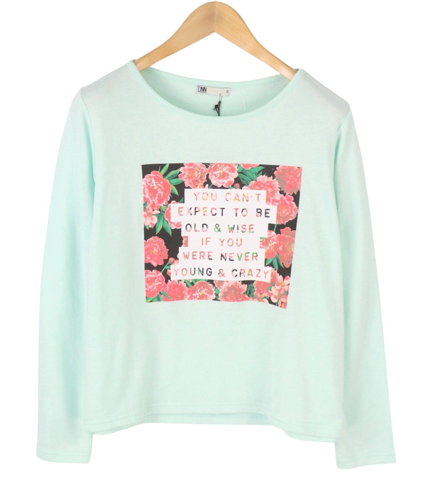 BLACKOUT DNN Denim Marina Women Sweatshirt S Blue Mint Round Neck Pull On