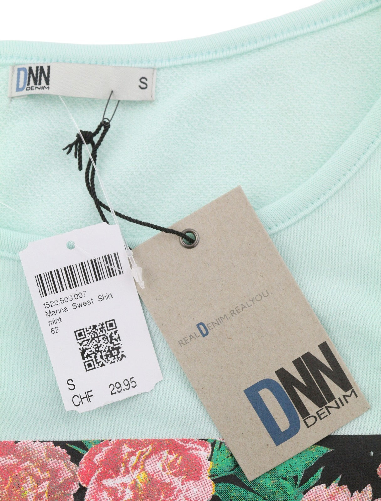 BLACKOUT DNN Denim Marina Women Sweatshirt S Blue Mint Round Neck Pull On