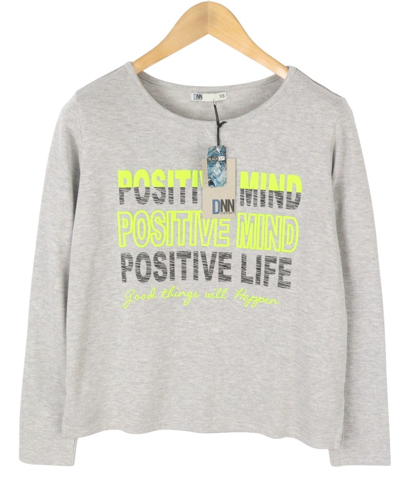 BLACKOUT DNN Denim Marina Women Sweatshirt XS Grey Melange Round Collar Pull On