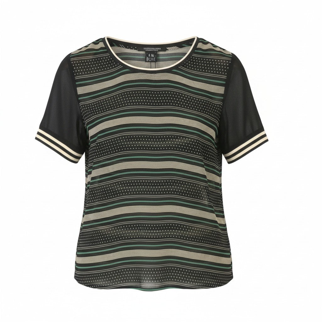MAISON SCOTCH Women T-Shirt M Multicolor Stirpe Print Crew Neck Short Sleeve