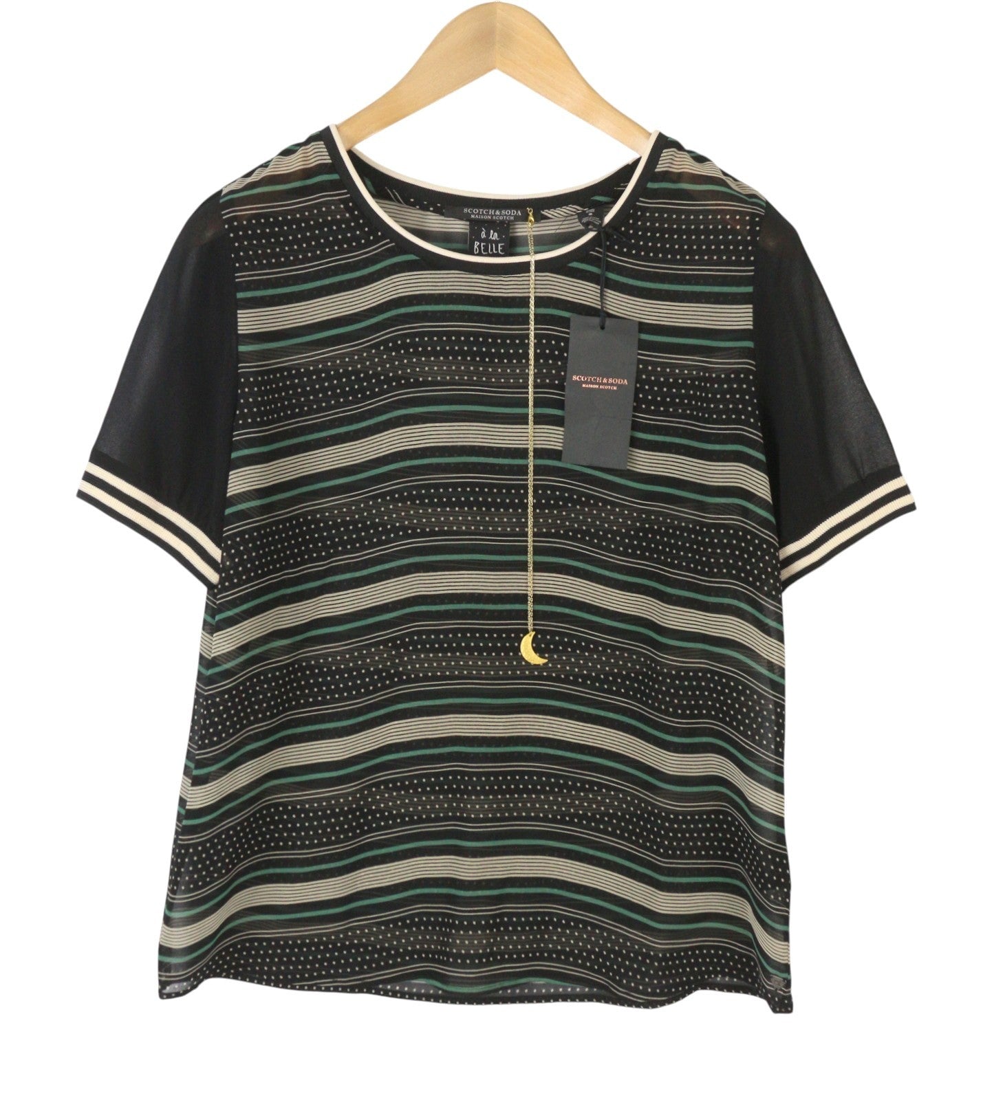 MAISON SCOTCH Women T-Shirt M Multicolor Stirpe Print Crew Neck Short Sleeve