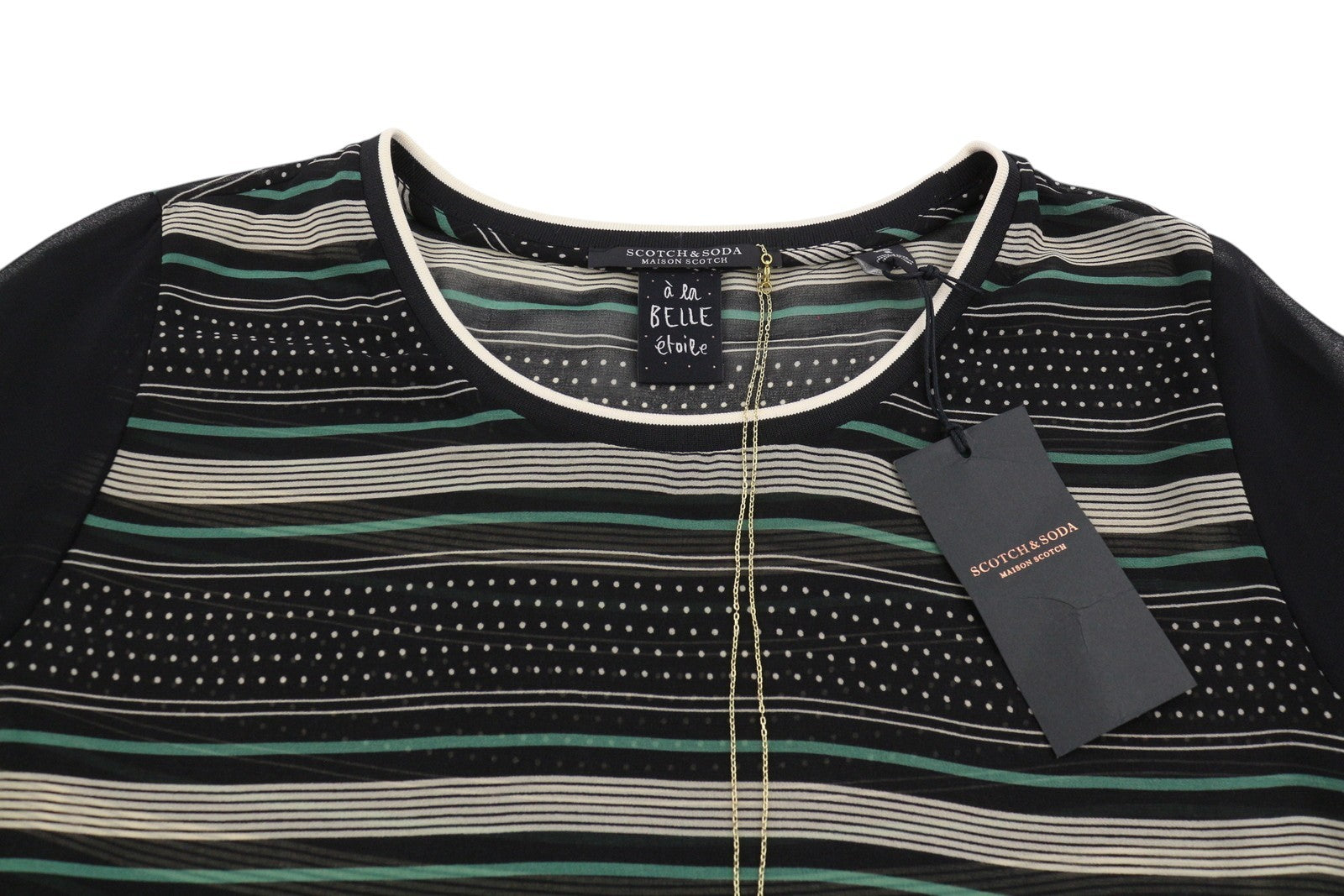 MAISON SCOTCH Women T-Shirt M Multicolor Stirpe Print Crew Neck Short Sleeve