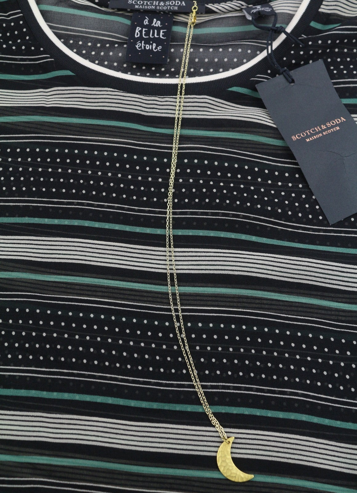MAISON SCOTCH Women T-Shirt M Multicolor Stirpe Print Crew Neck Short Sleeve