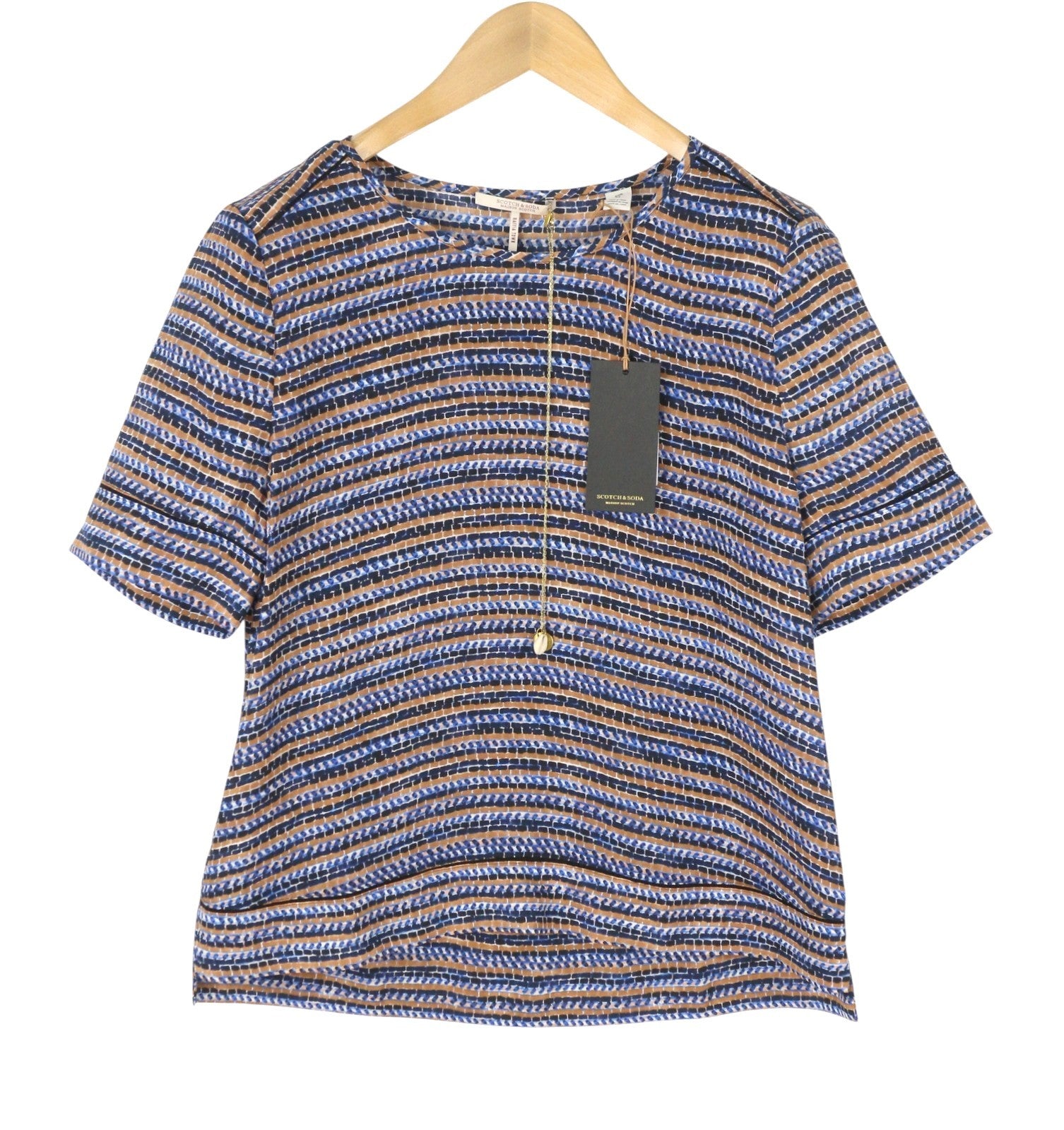 MAISON SCOTCH Raffia Town Women T-Shirt M Multicolor Stirpe Print Short Sleeve